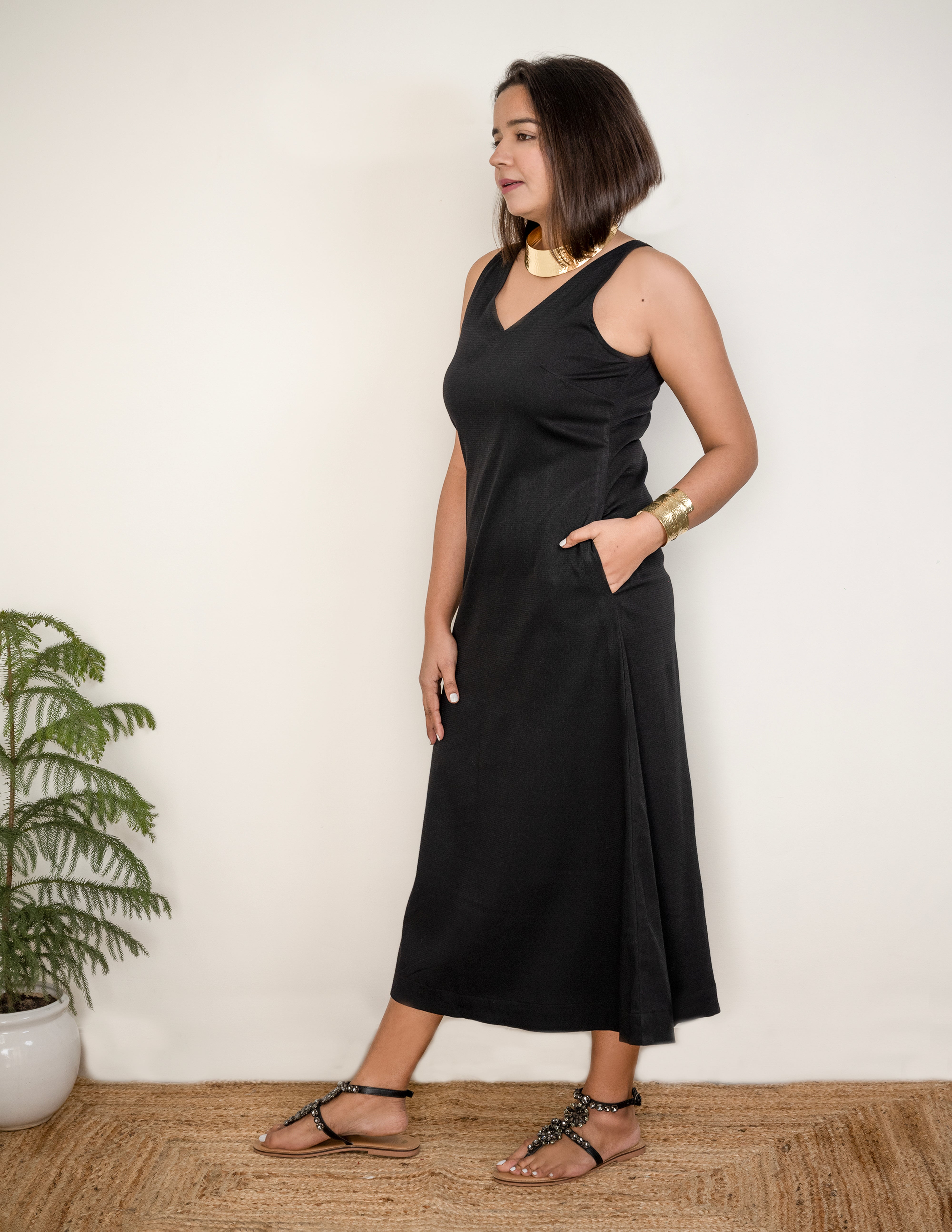 Solid Black Halter Long dress image 1