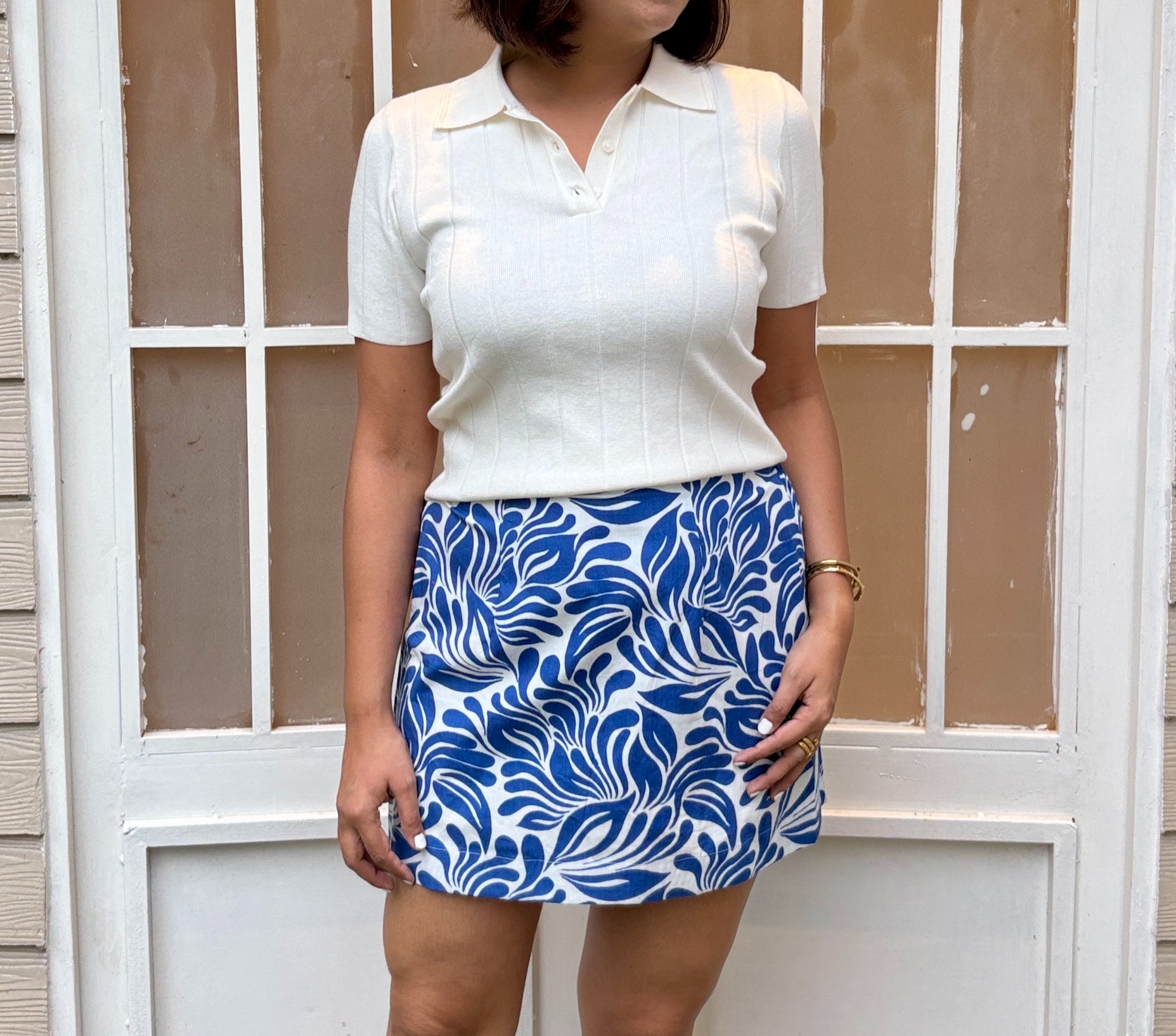 Blue White Printed Mini Skirt image 3