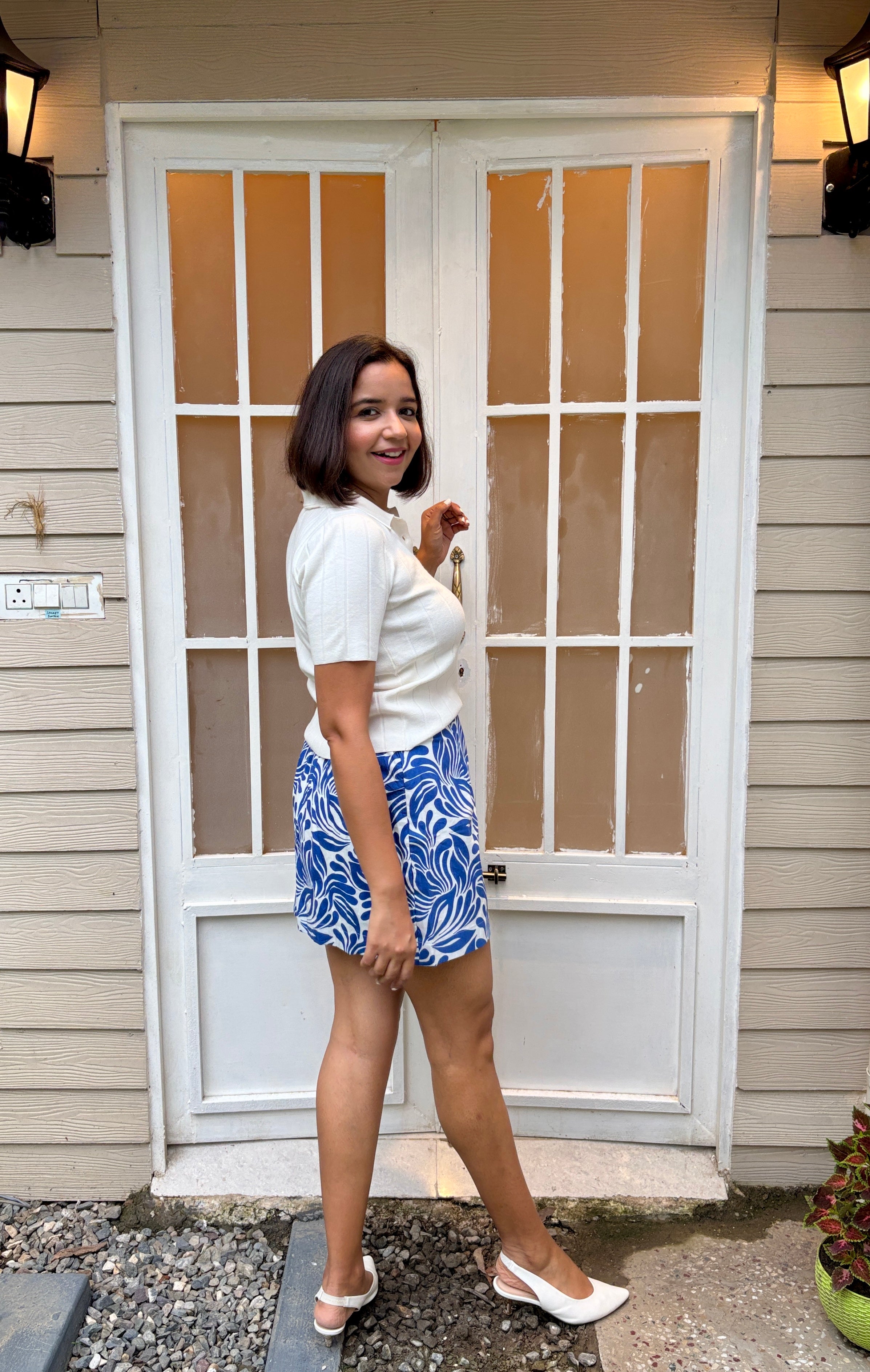 Blue White Printed Mini Skirt image 2