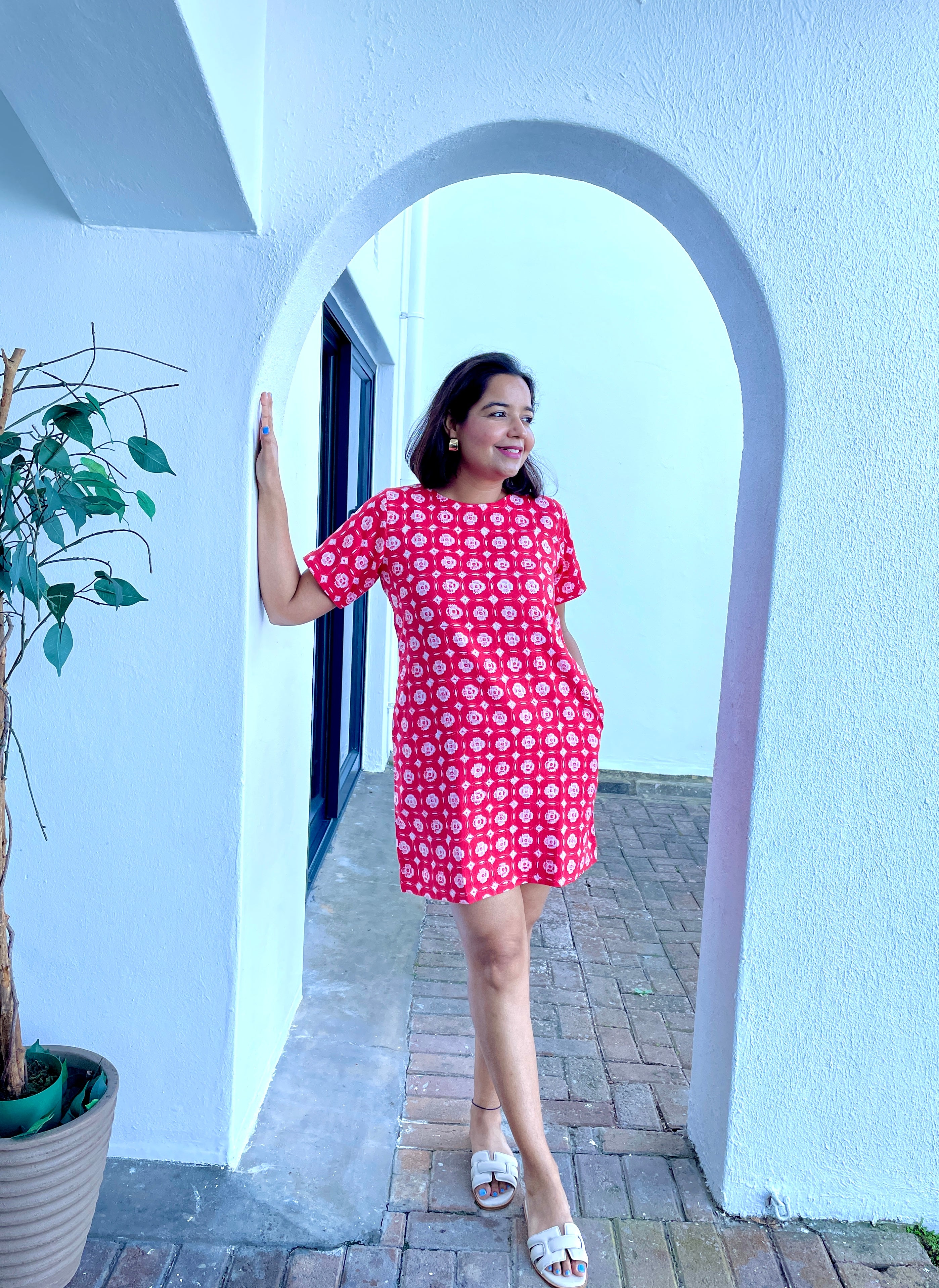 Red Printed Shift Dress image 1