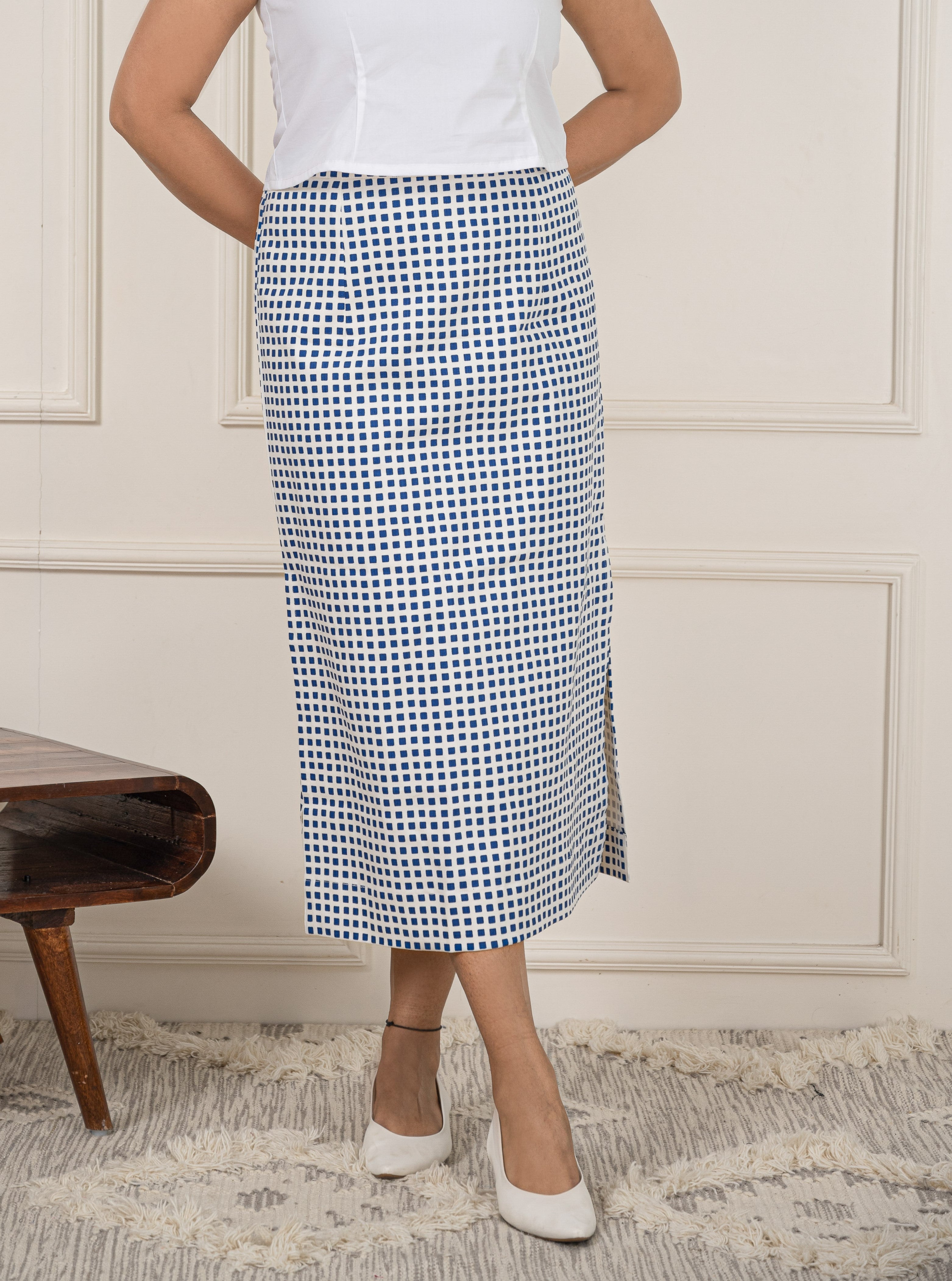 White Blue Checkered Skirt image 0
