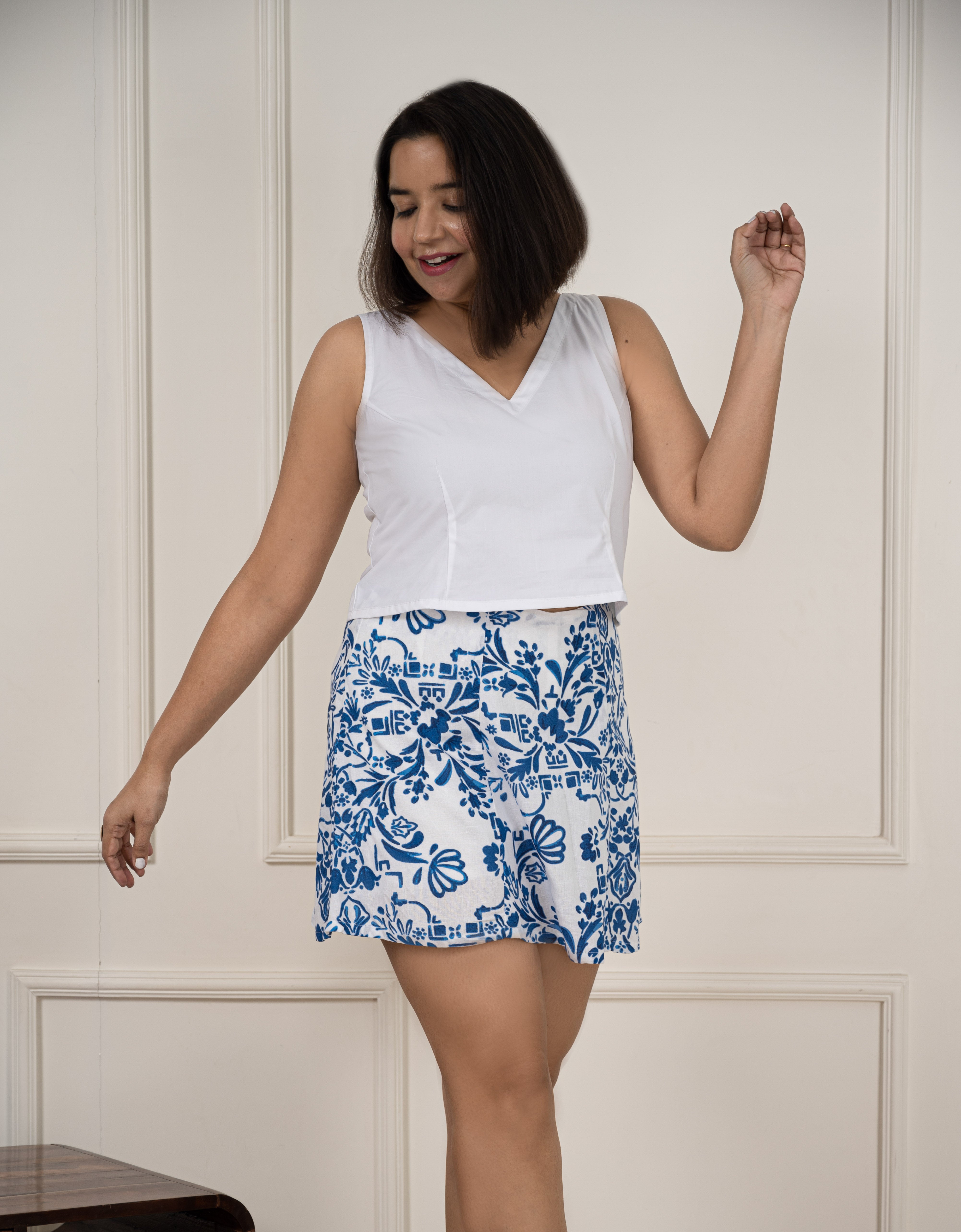 White and Blue Printed Skorts image 2