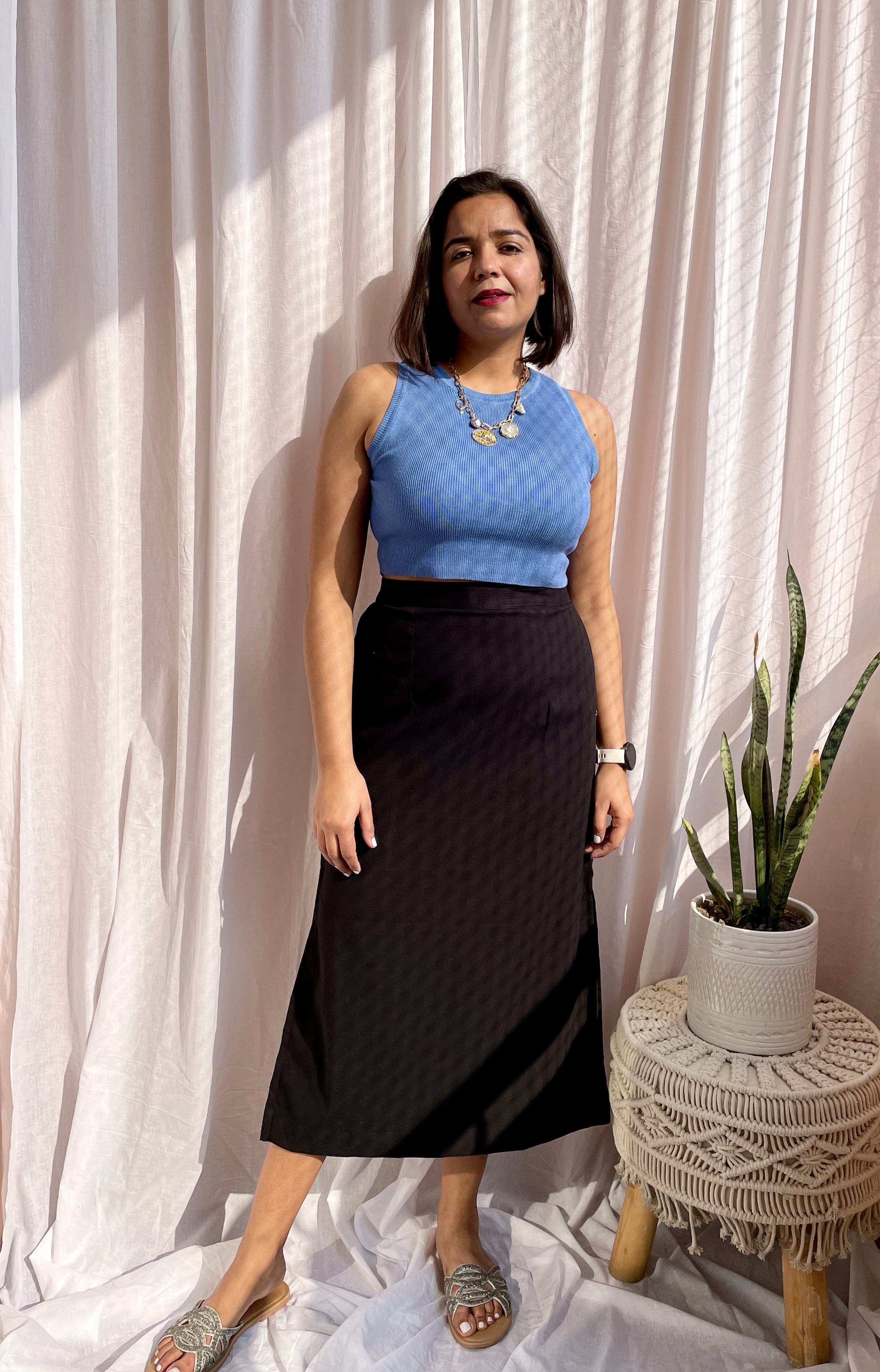 Solid Black side slit skirt image 2