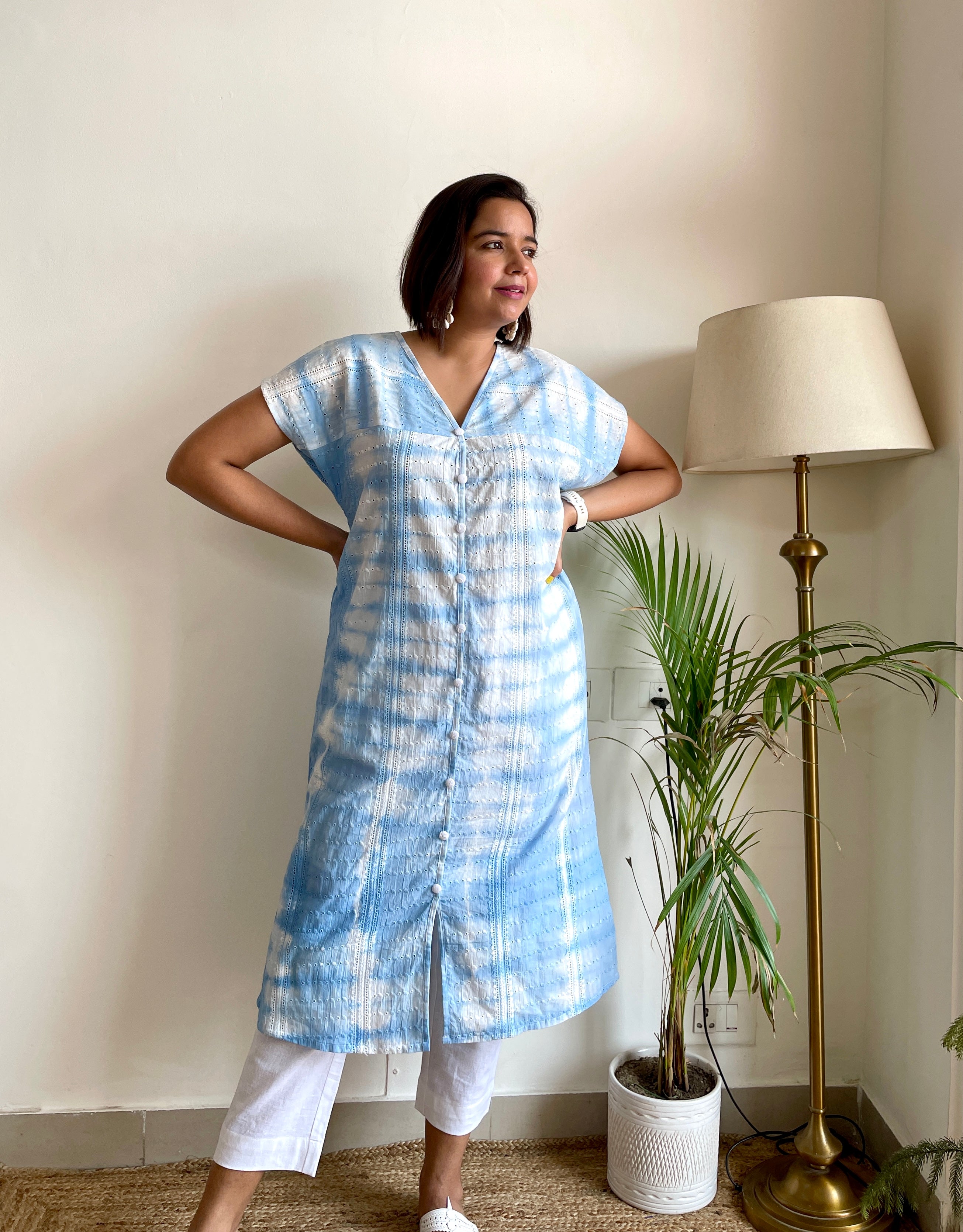 Powder Blue Schiffli Kurta Set image 2
