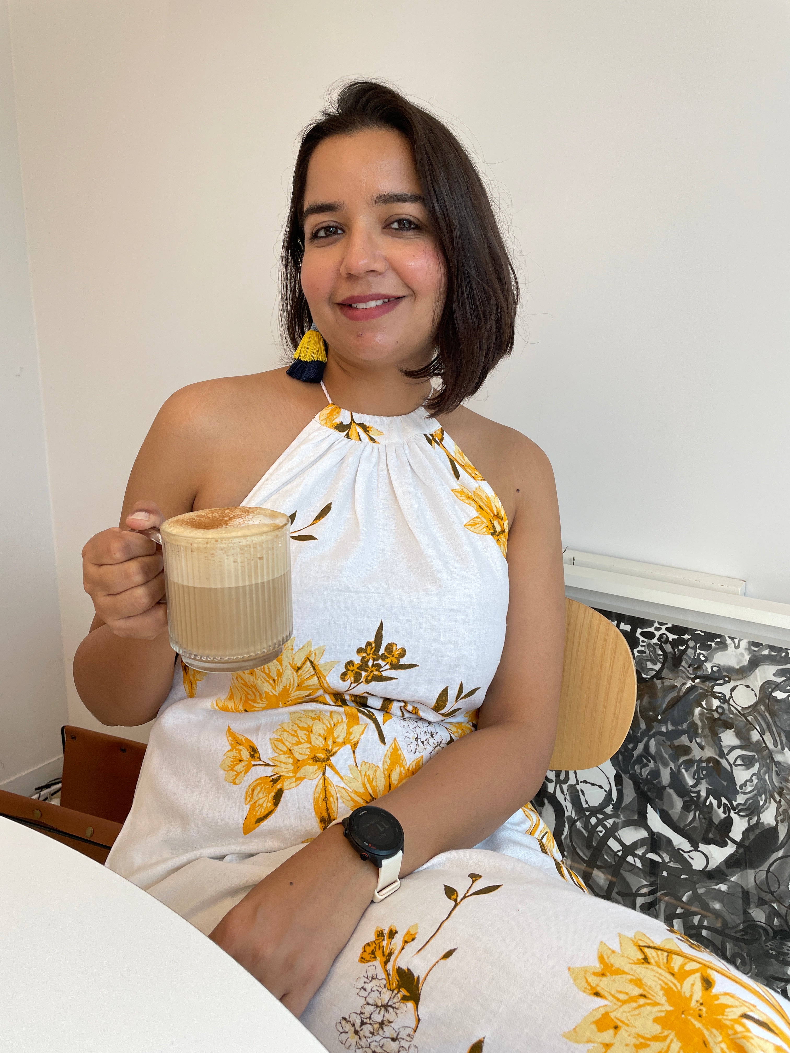 White Yellow Flower Halter Maxi Dress image 6