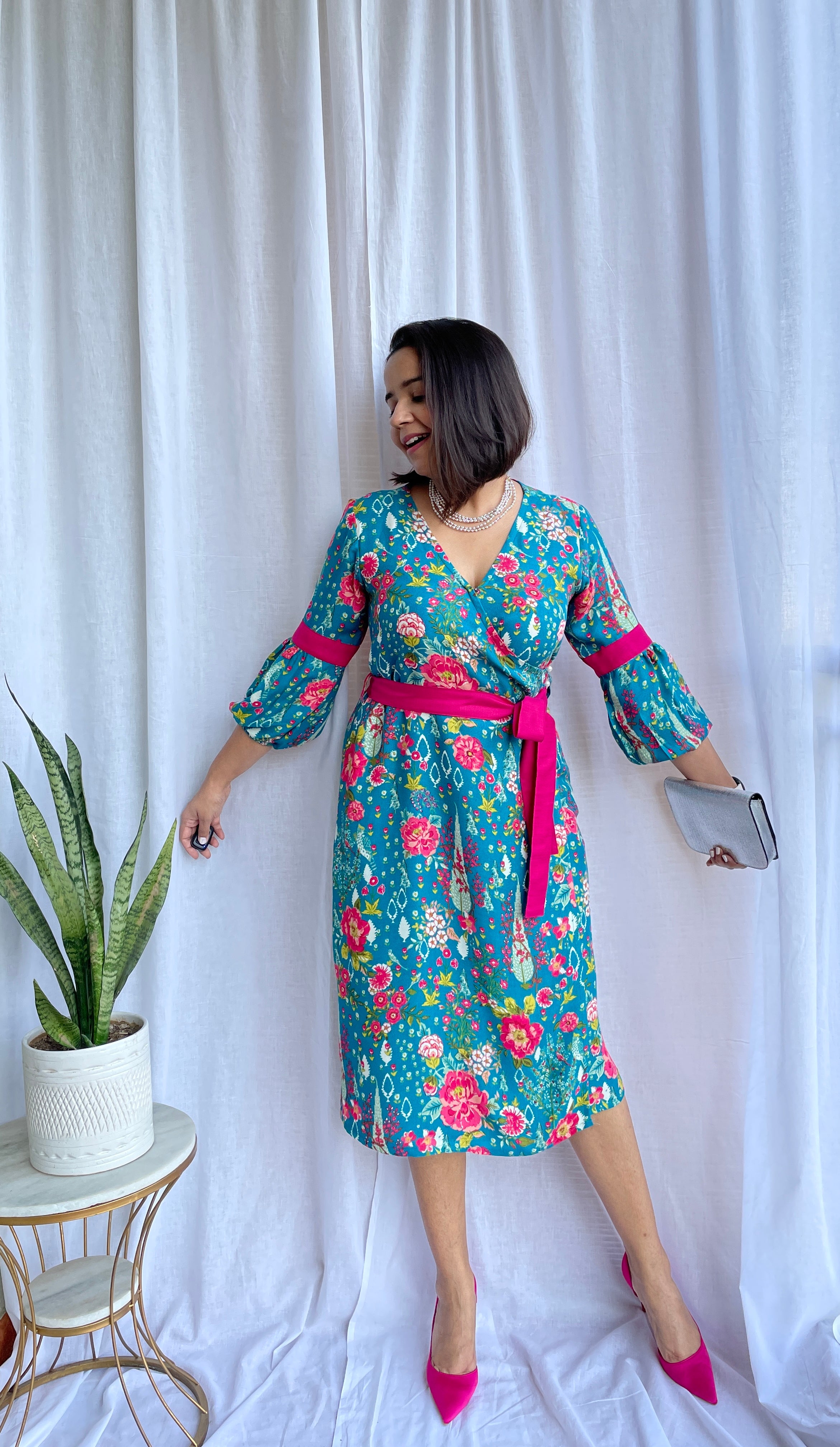Green Floral Wrap Dress image 0