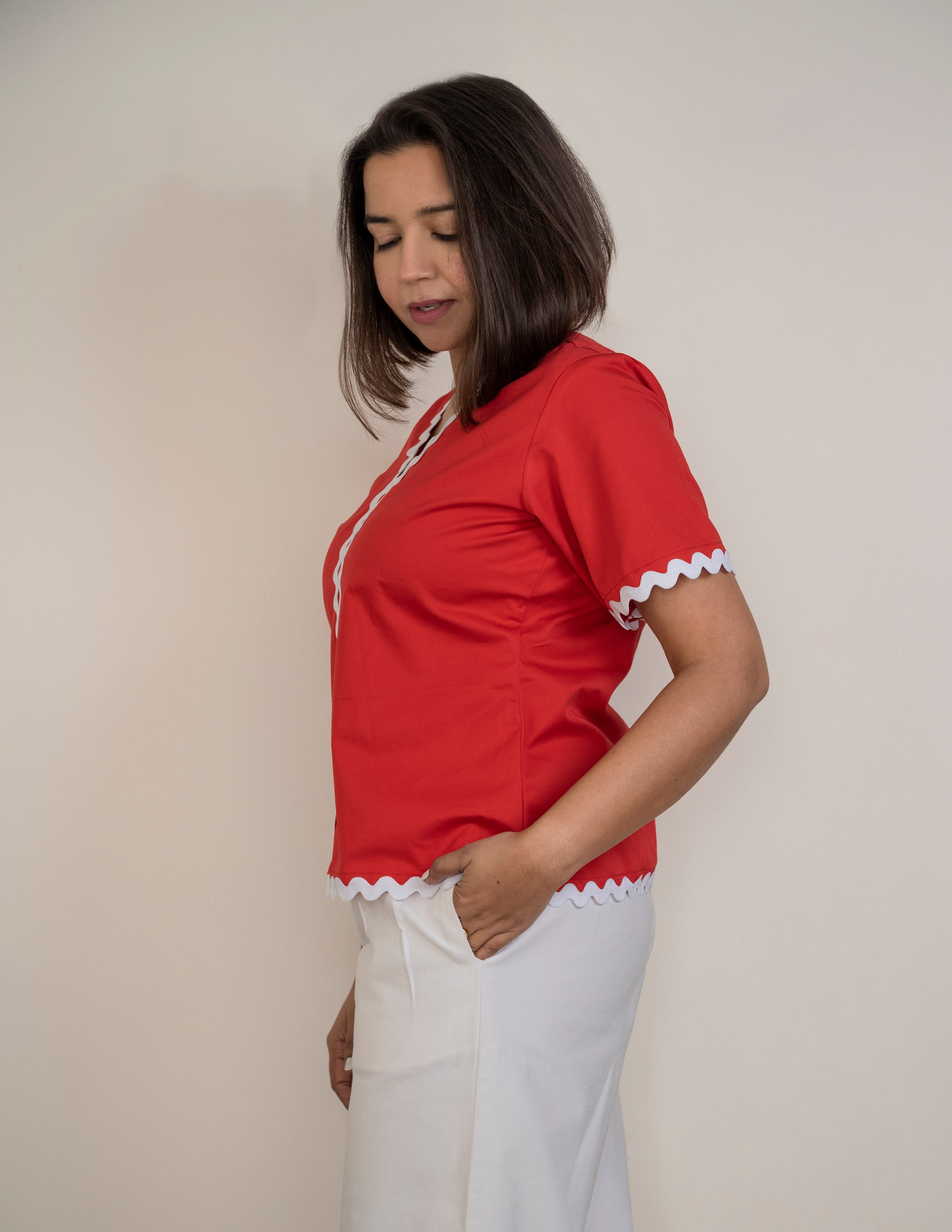 Rust Red Solid Lace Top image 3