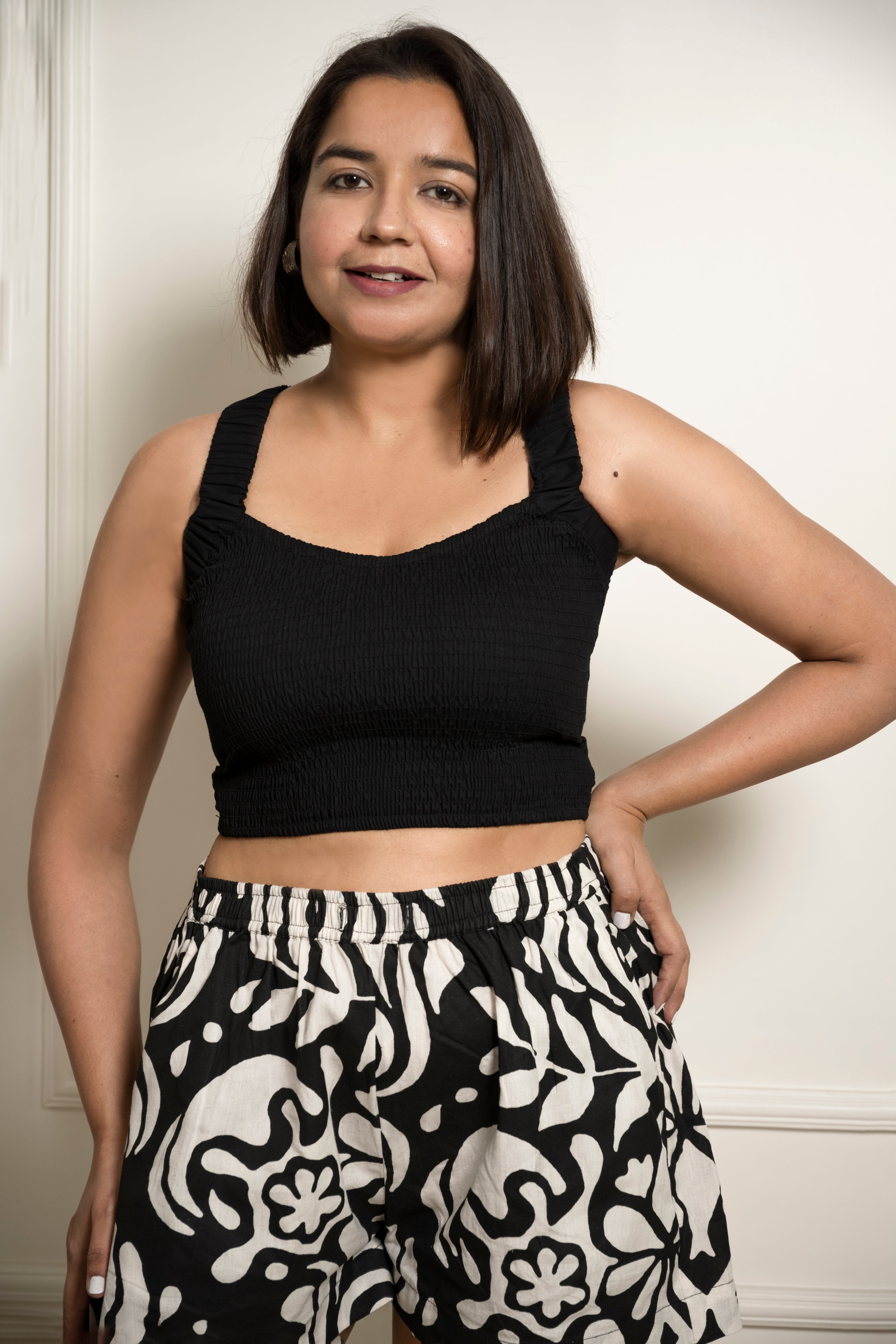 Black Smocked Crop Top image 0