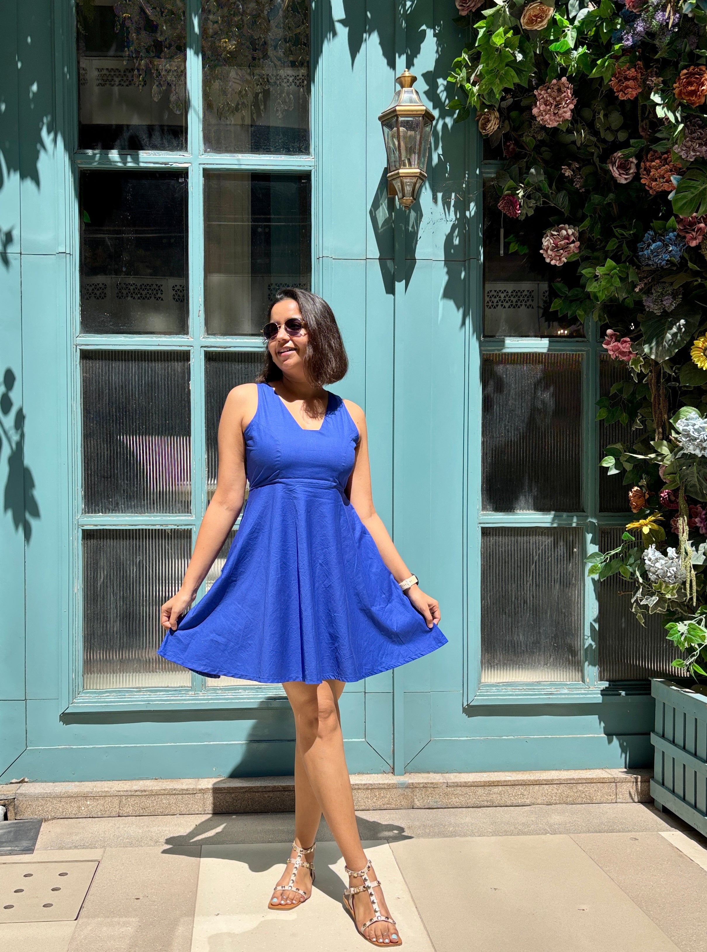Blue Cotton Skater Dress image 3