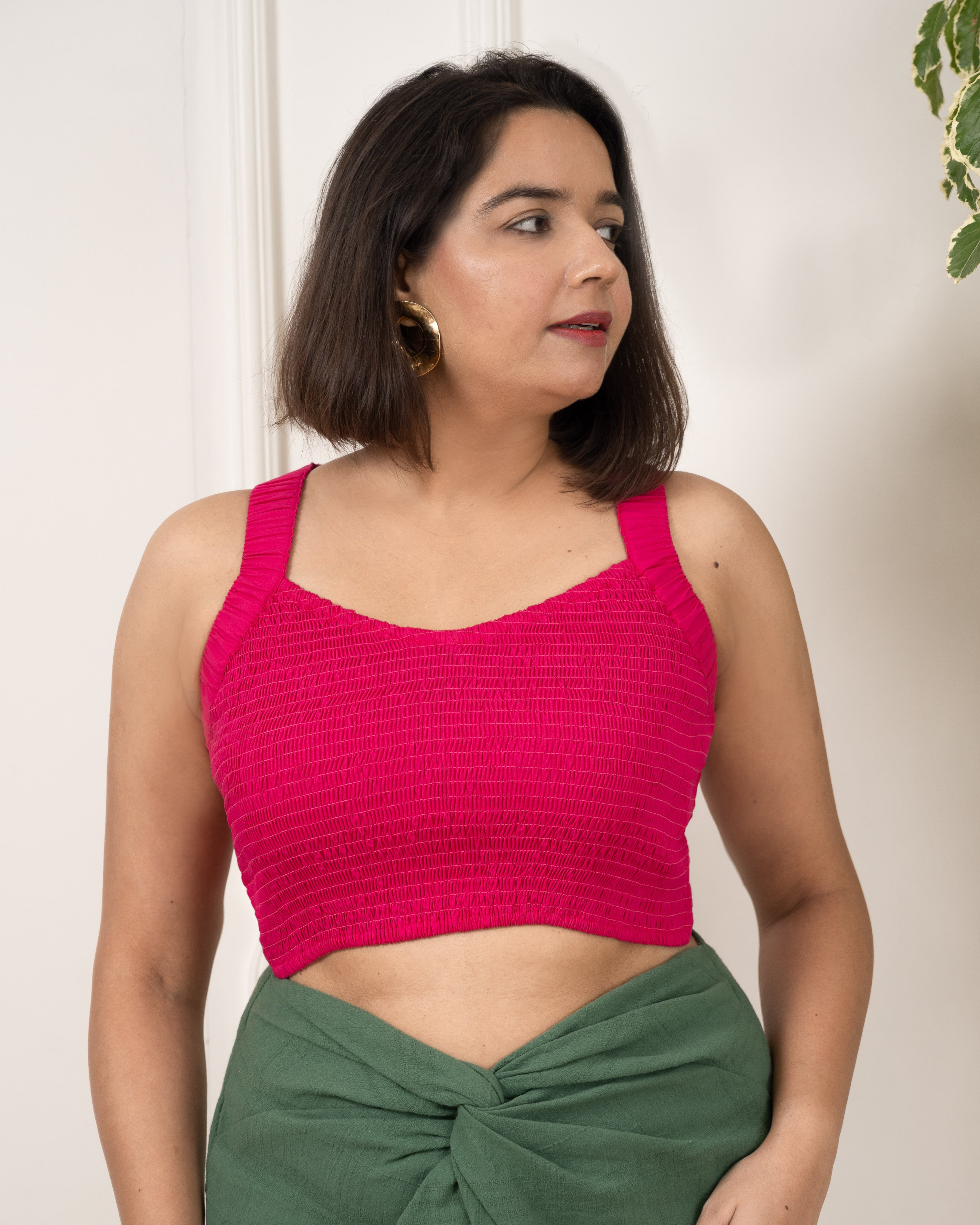 Magenta Smocked Crop Top image 2