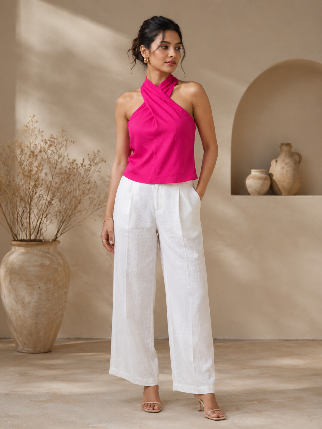 Hot Pink Twist Halter Top