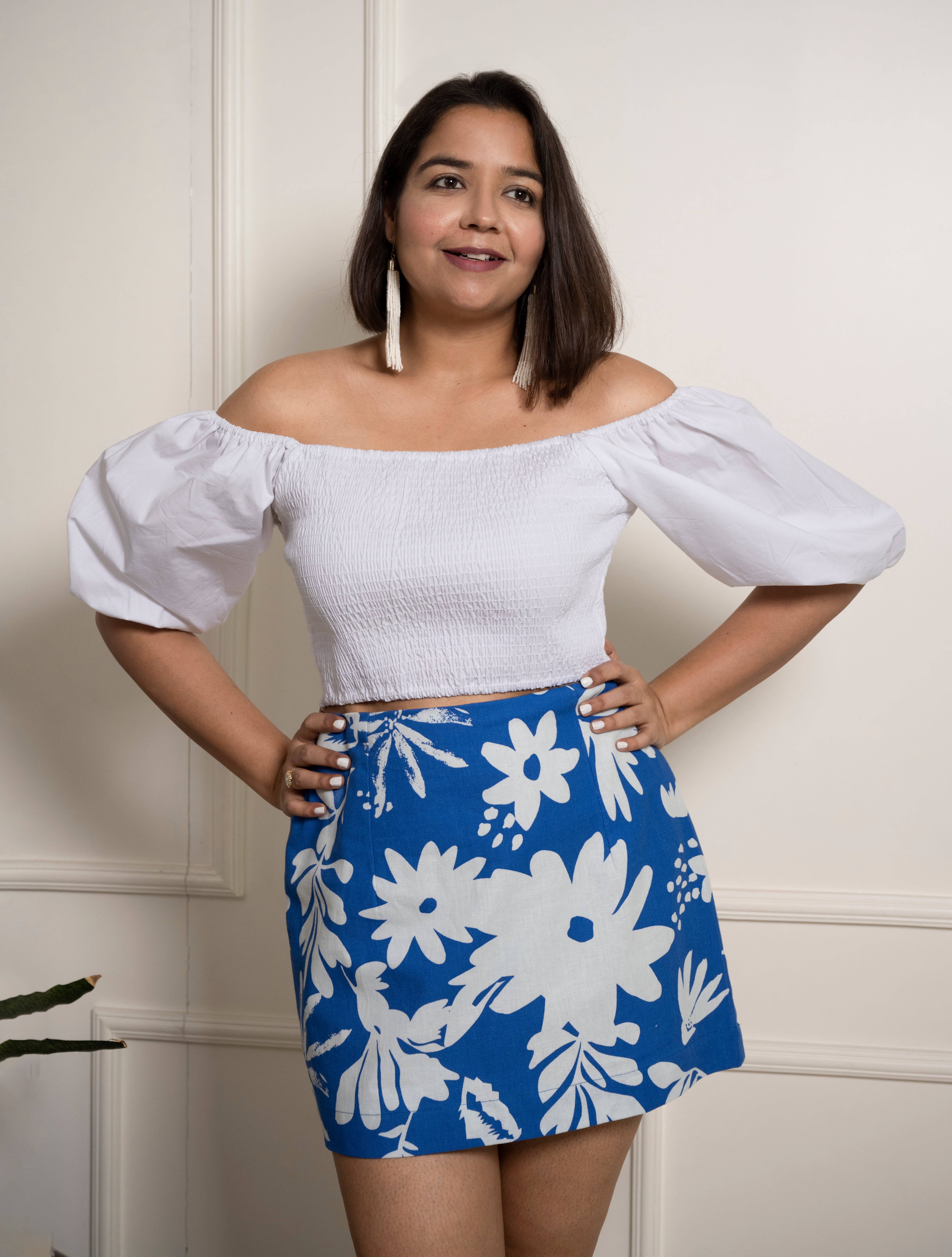 White Puff Sleeves Smocked Top image 5