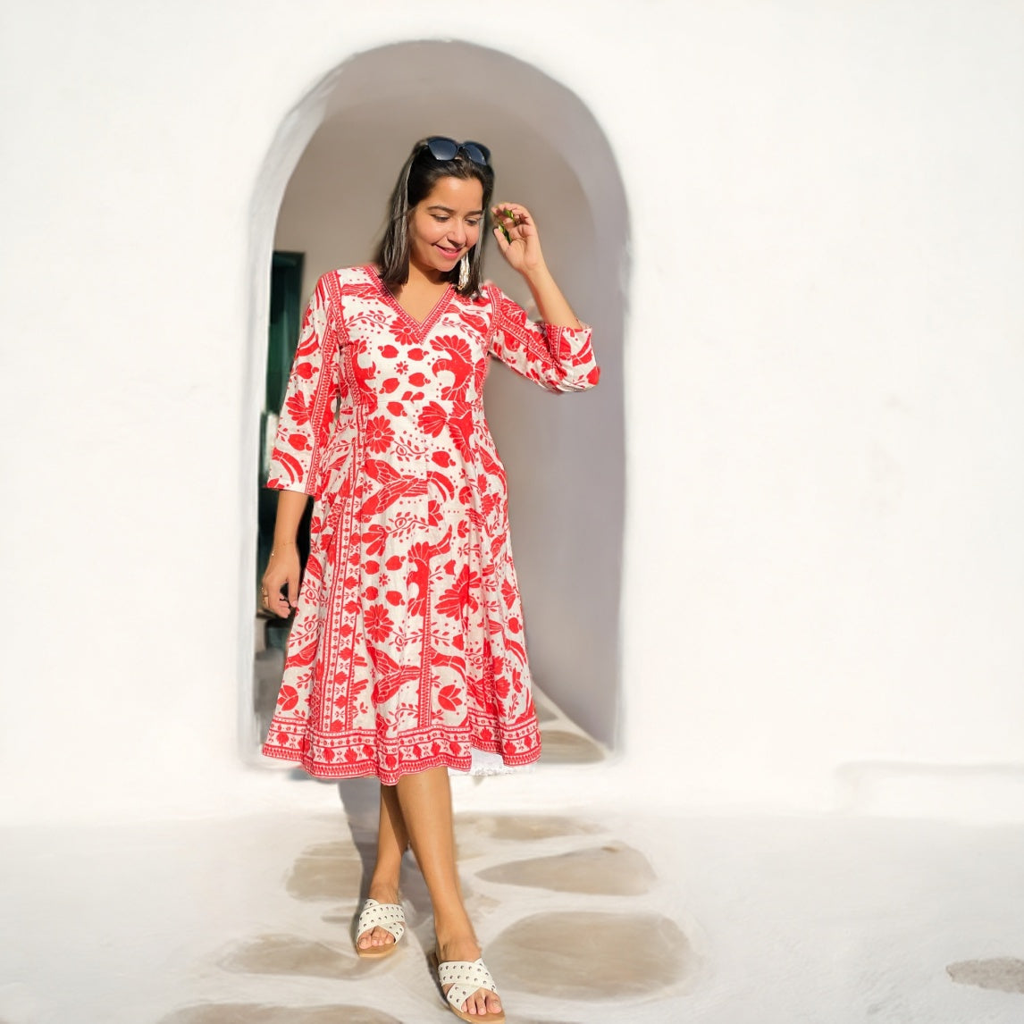 Bird Print A-Line Dress image 0