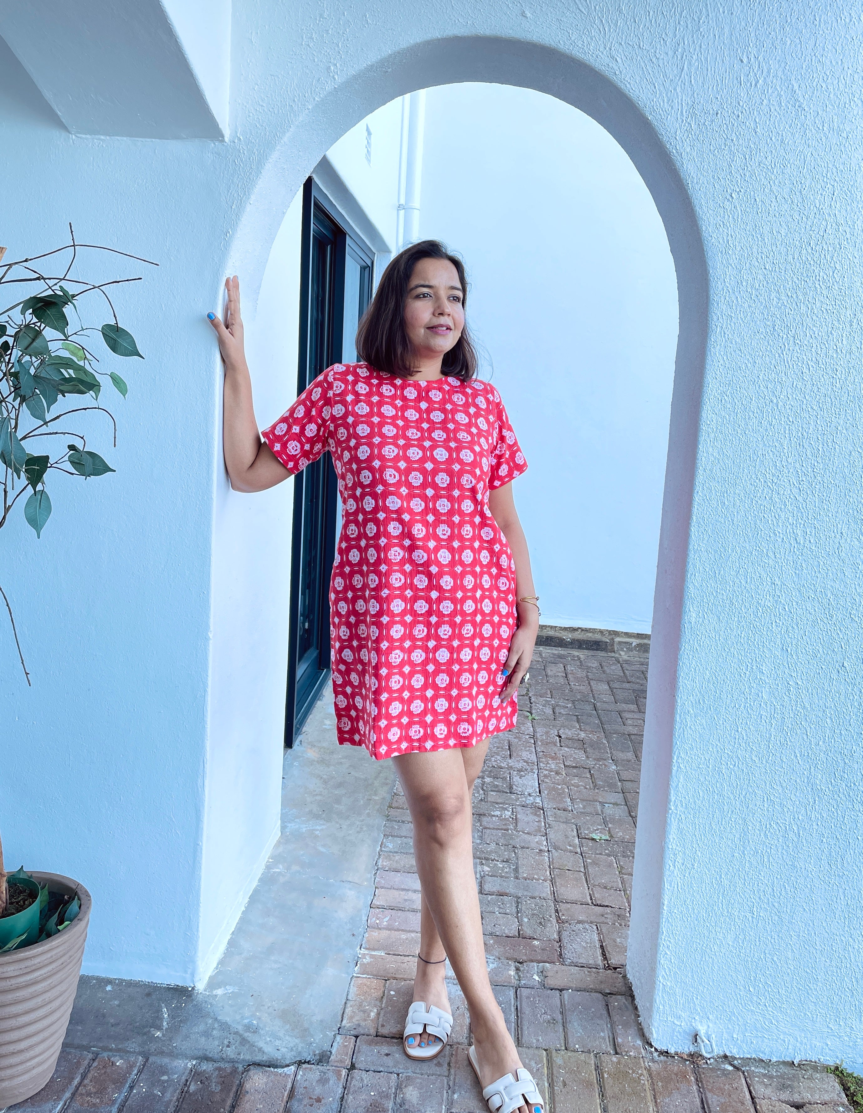 Red Printed Shift Dress image 6
