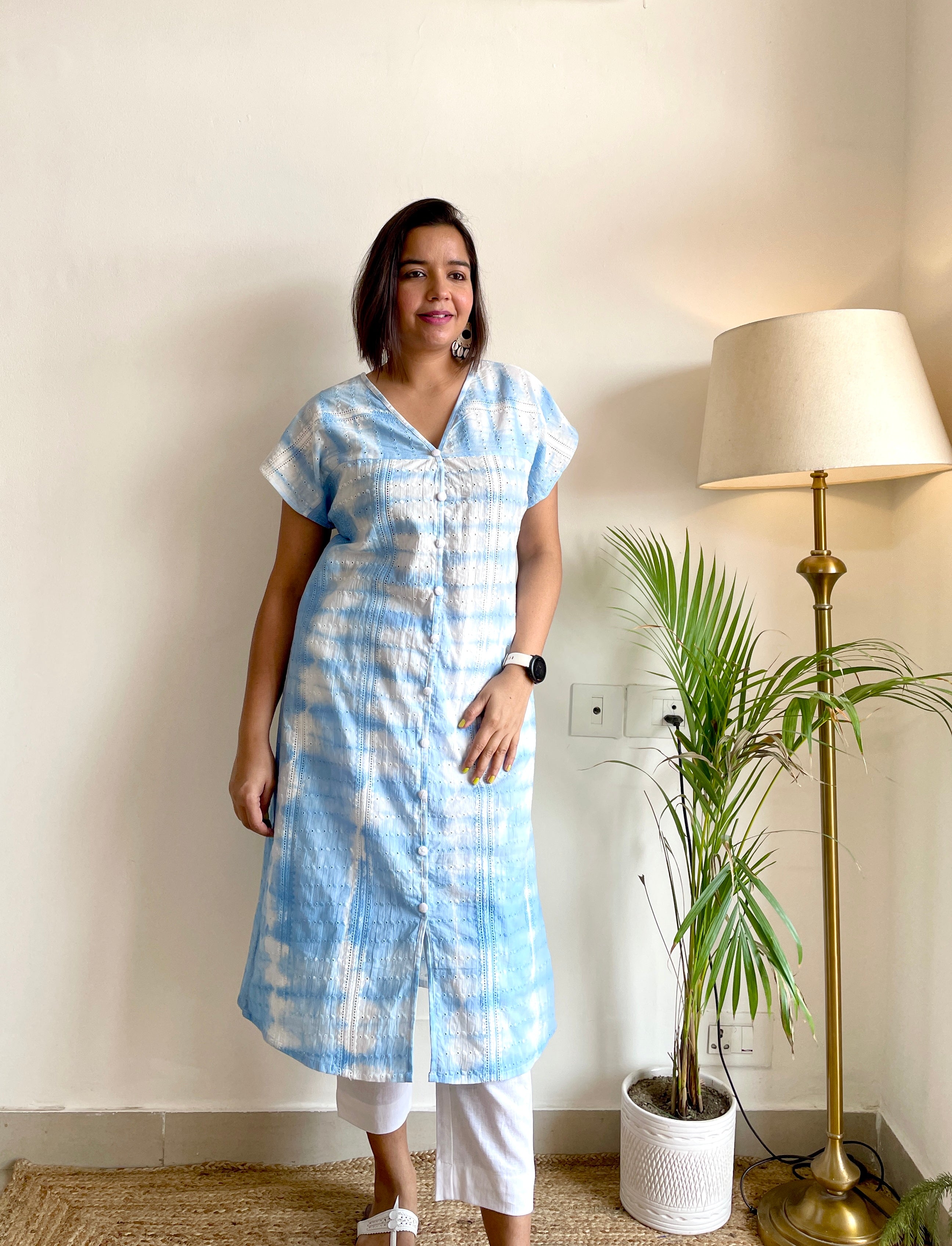 Powder Blue Schiffli Kurta Set image 1