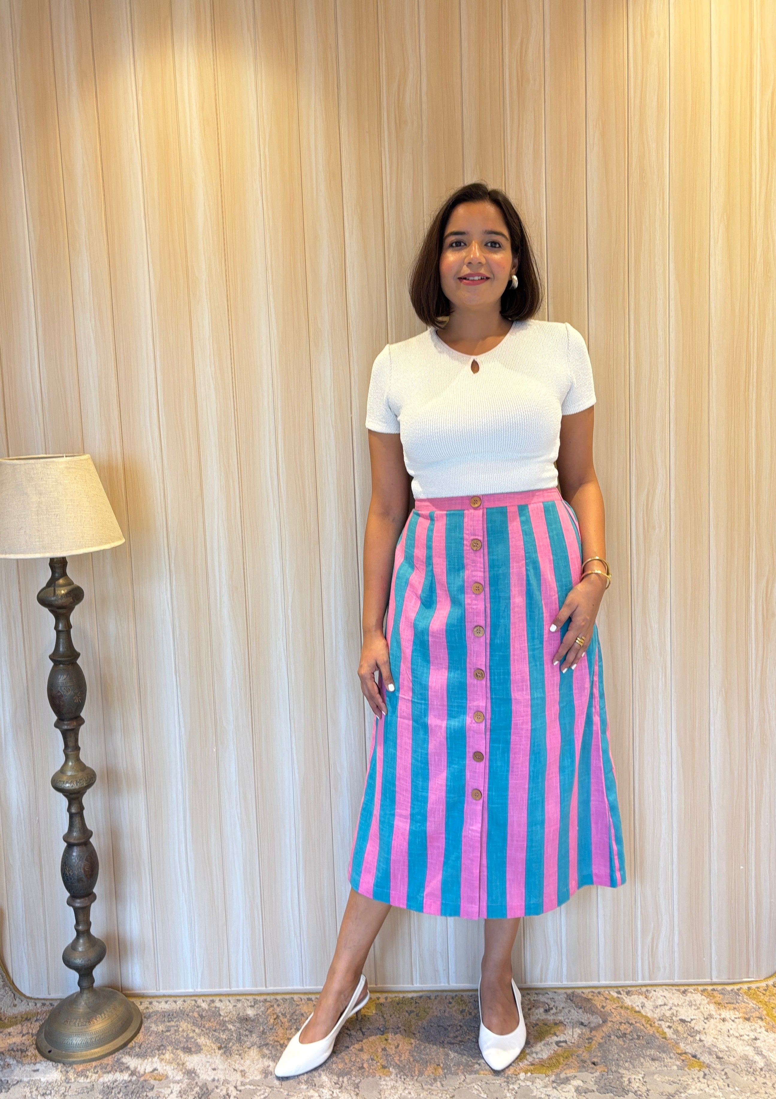 Candy Stripe A- Line Midi Skirt with Pockets image 0