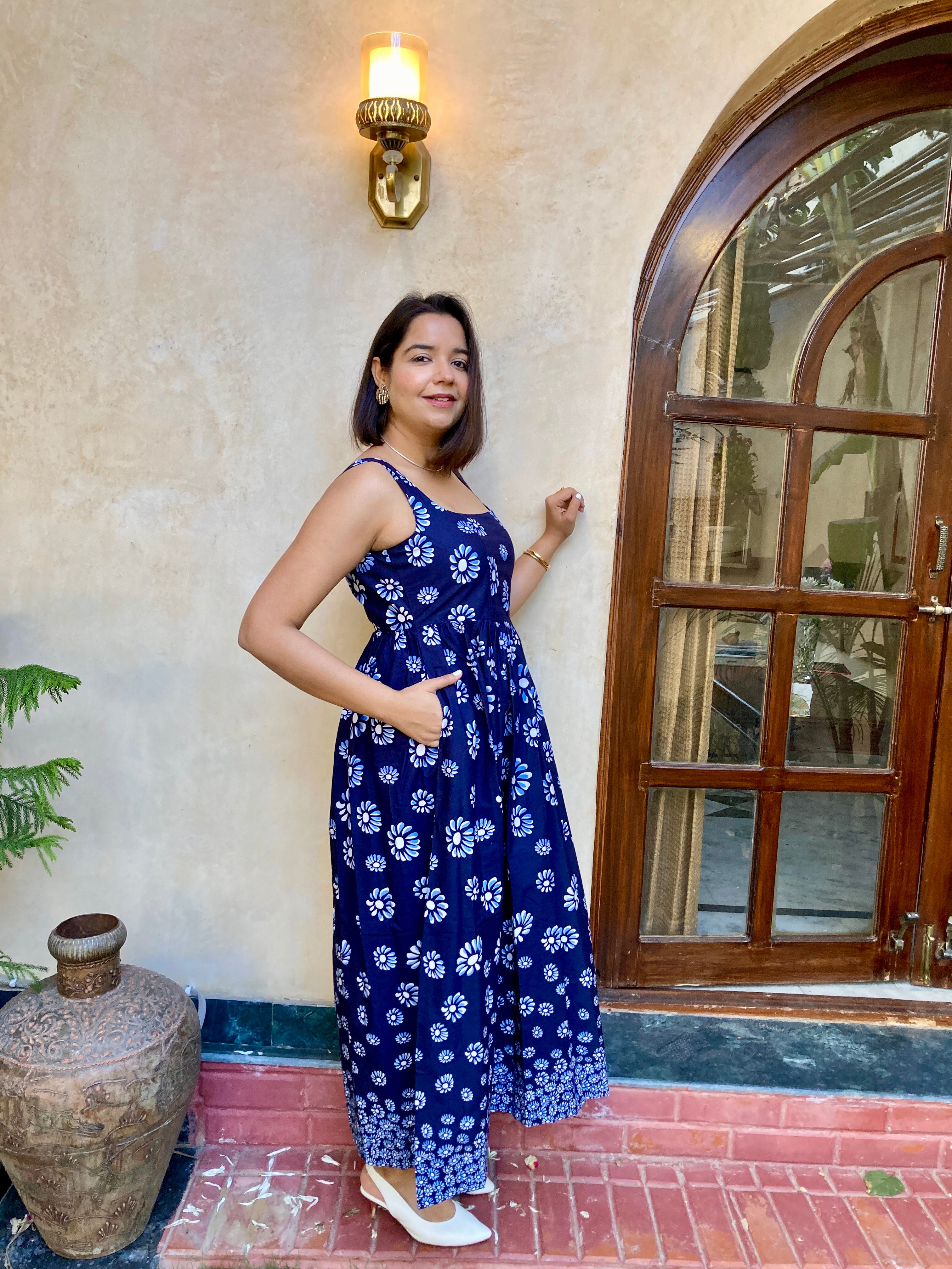 Navy Blue Floral Maxi Dress image 4