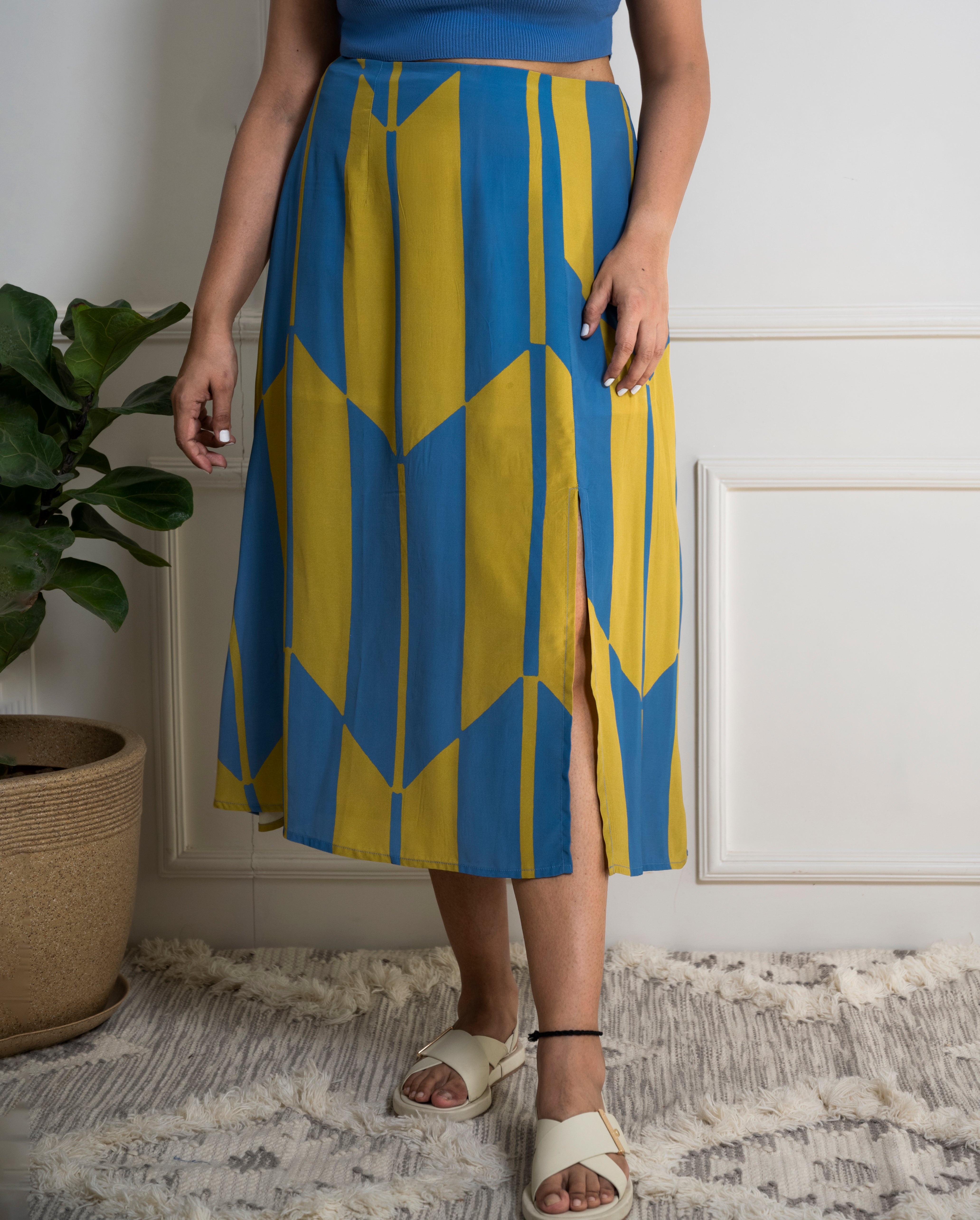Olive Blue Front Slit Skirt image 1
