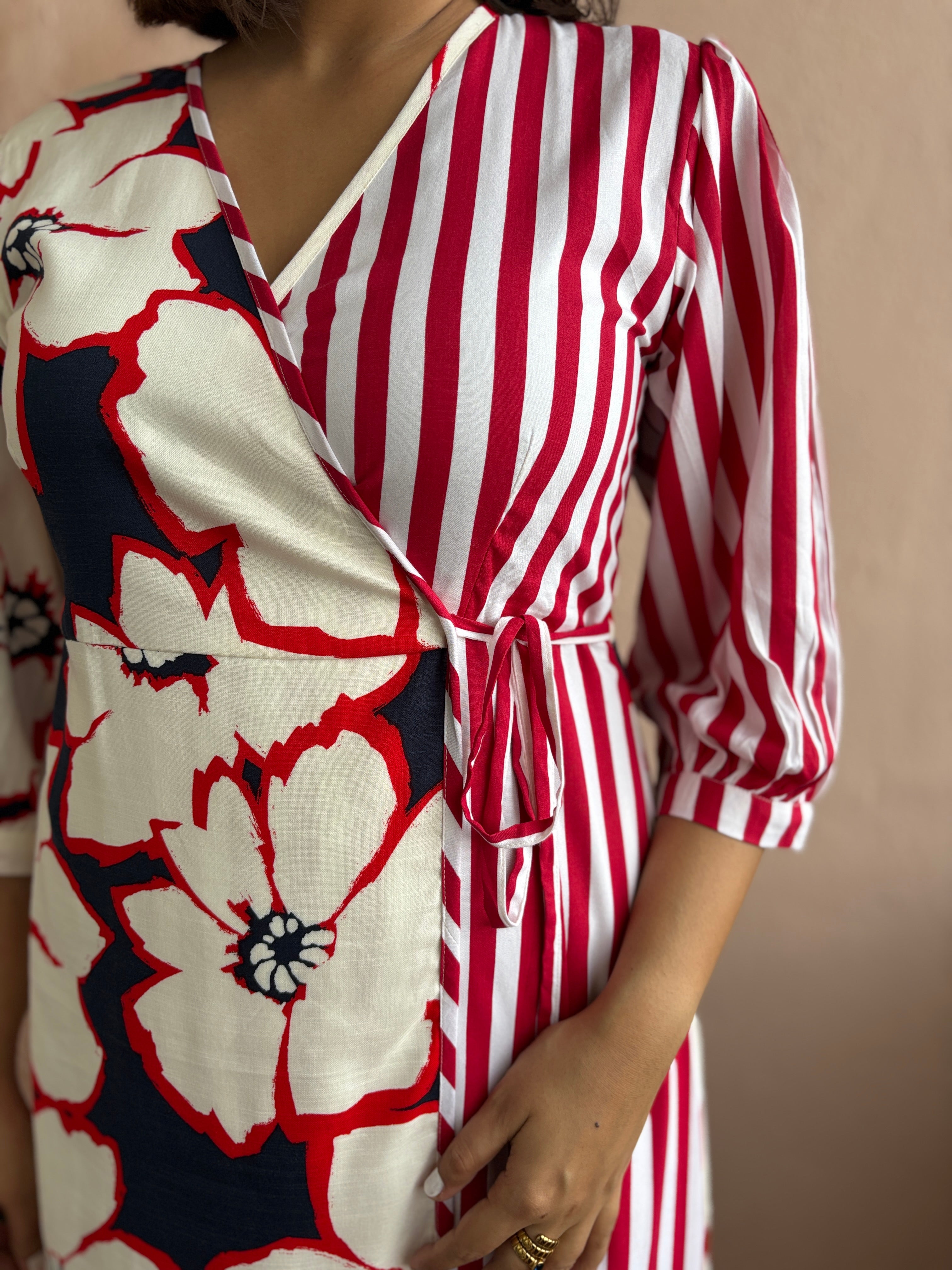 Floral Stripe Wrap Dress with Pockets image 6