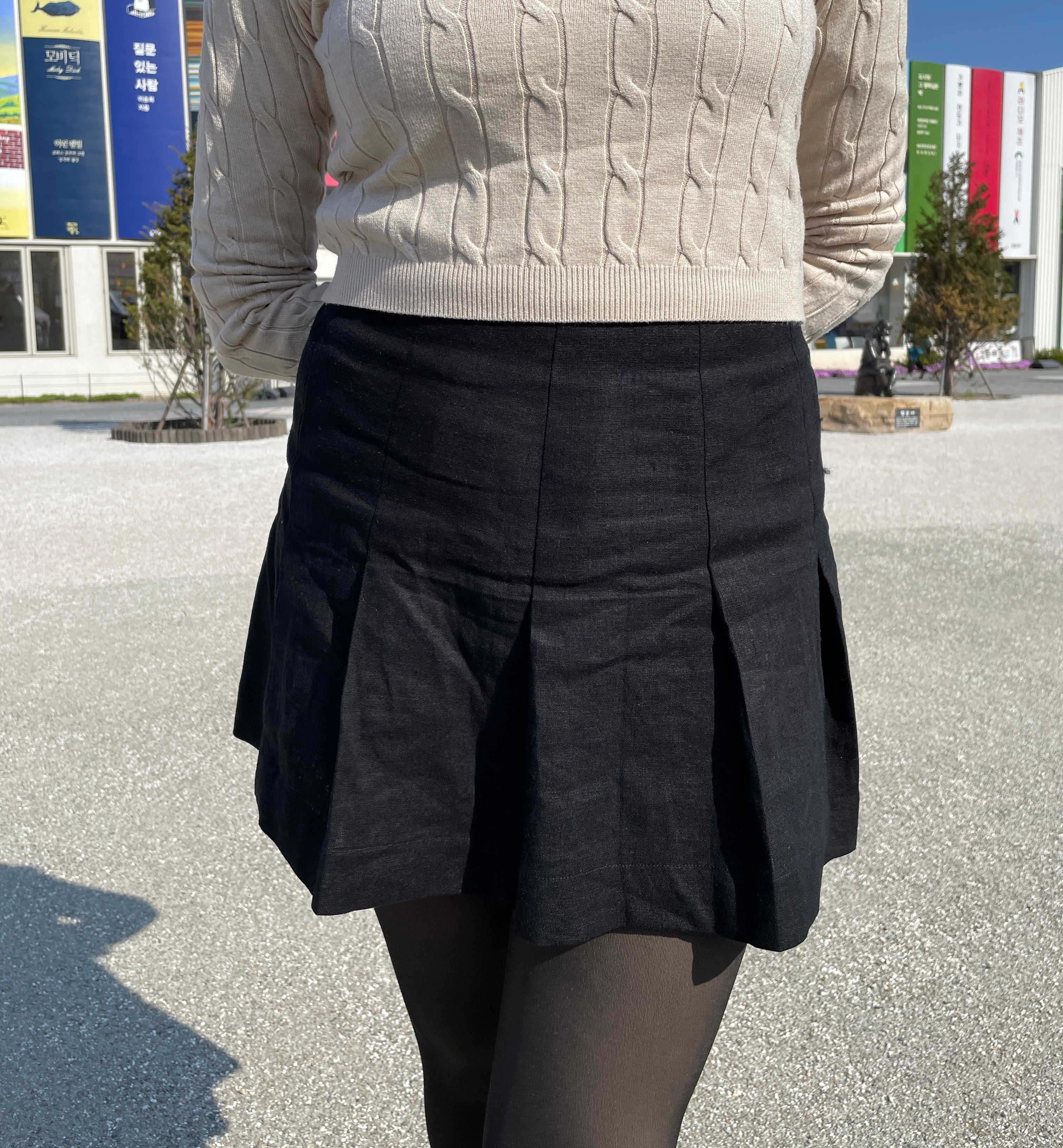 Linen Black Mini Skirt image 3