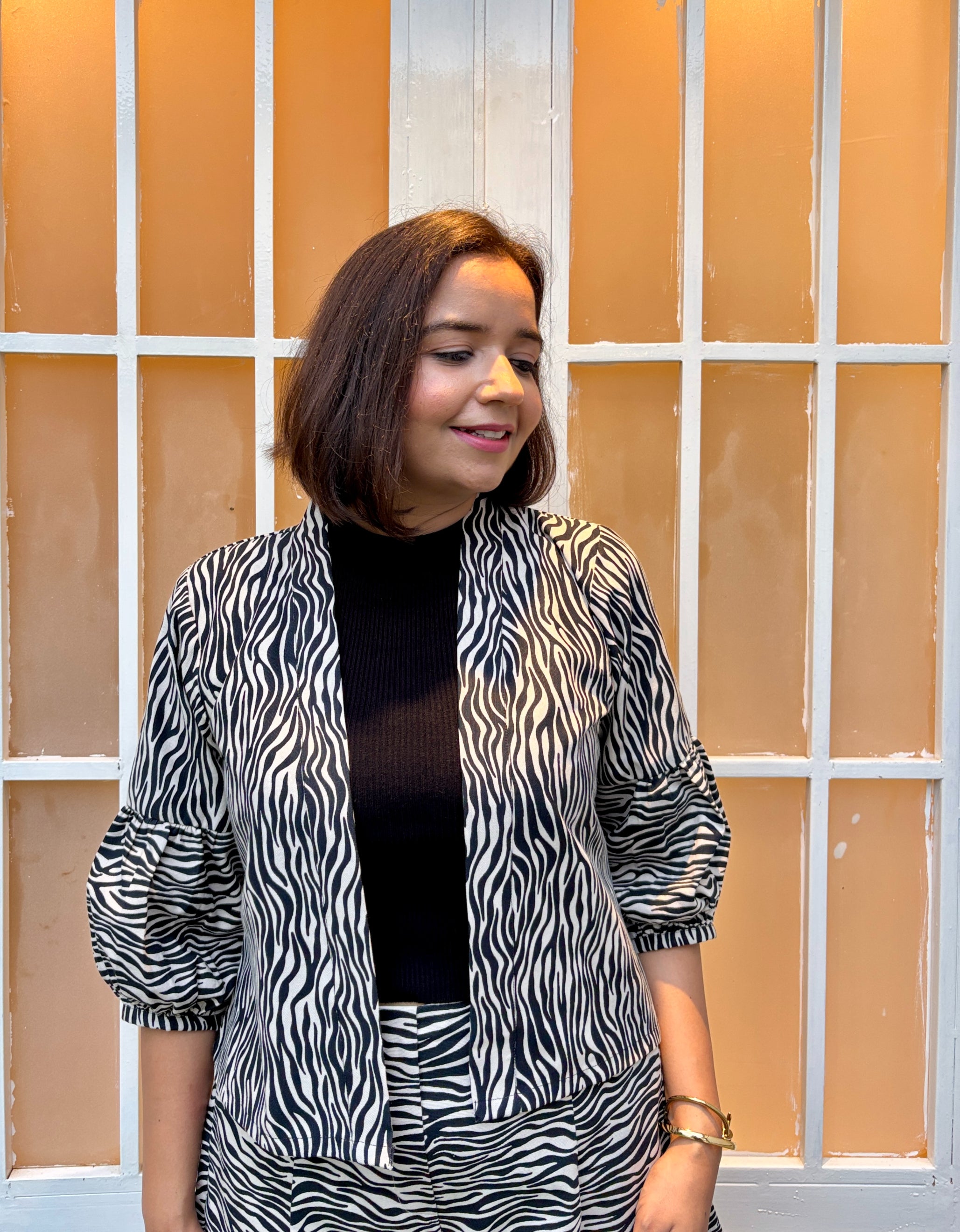 Zebra Print Cotton Crop Jacket image 0