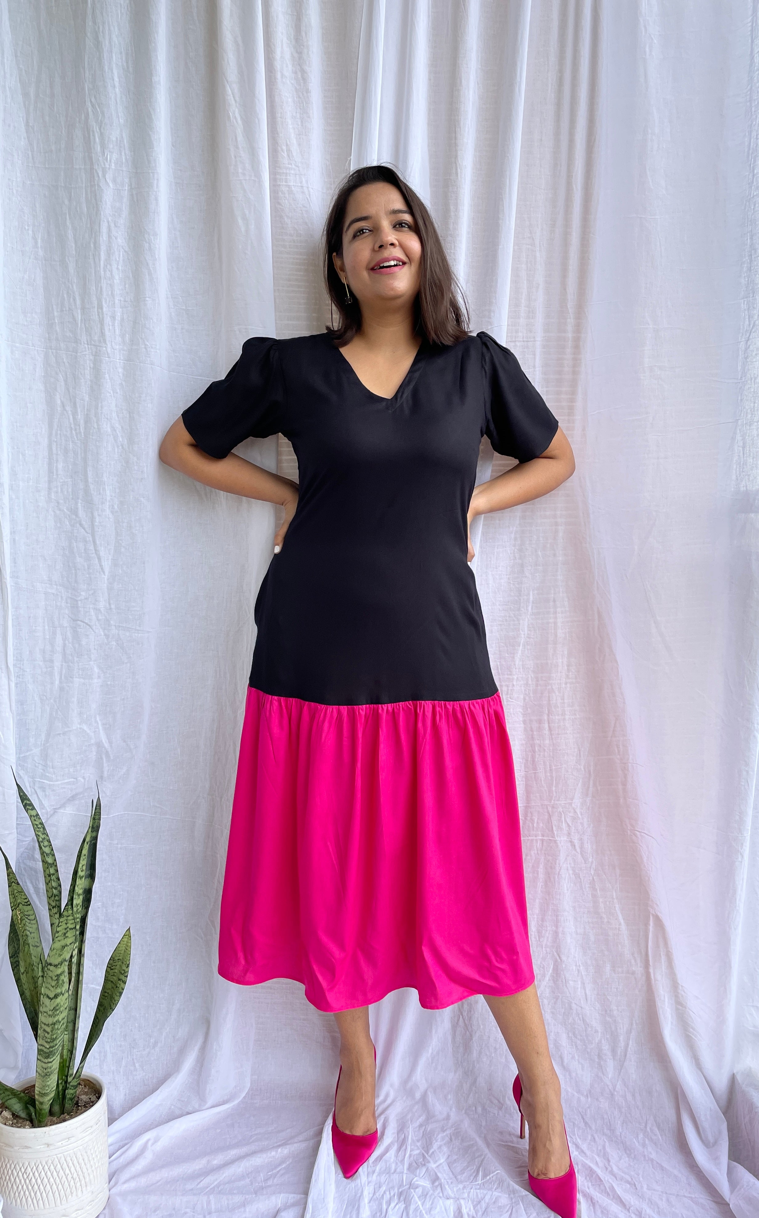 Black Magenta Frill Dress image 3