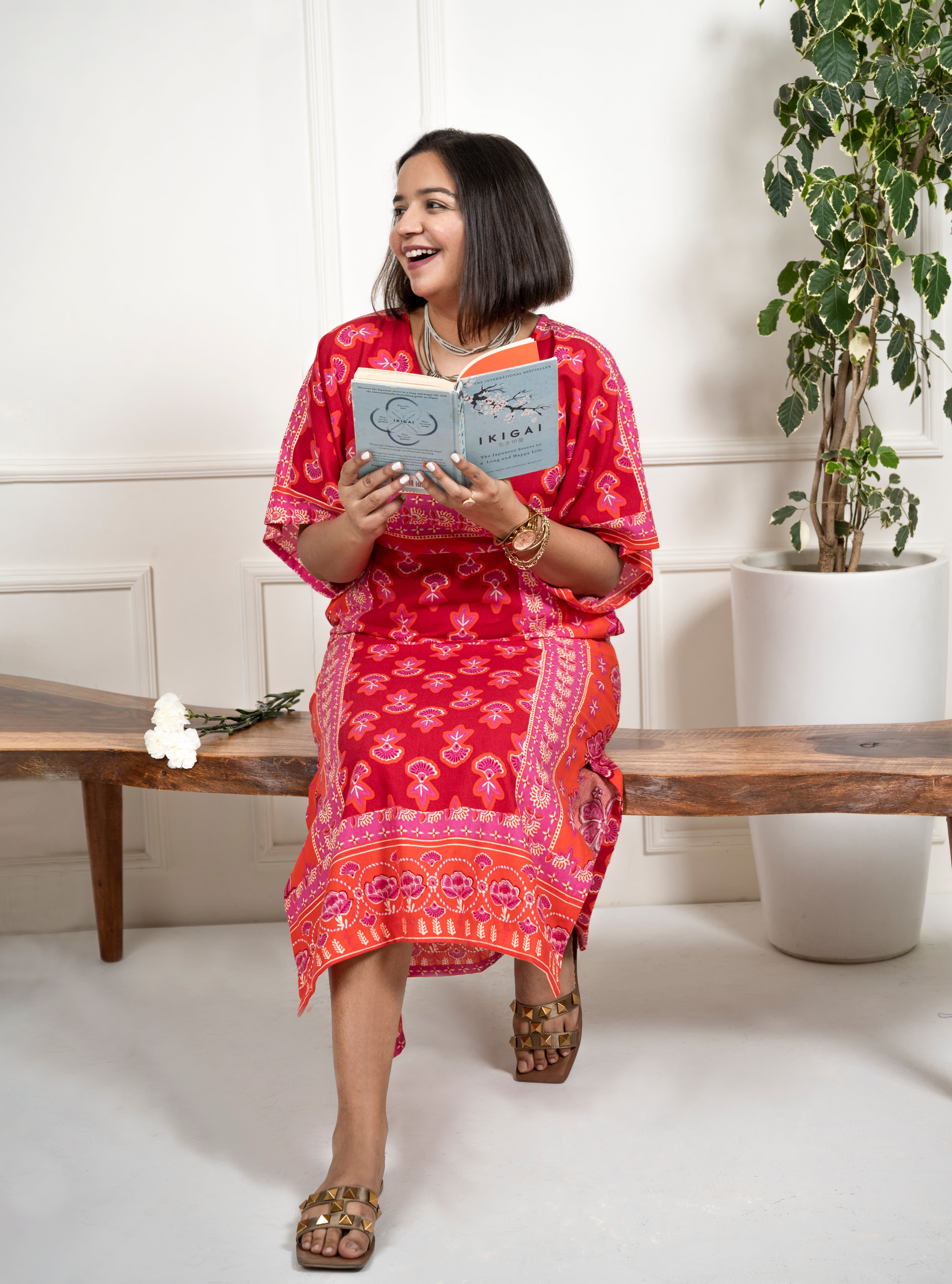 Orange Red Kaftan Dress image 6