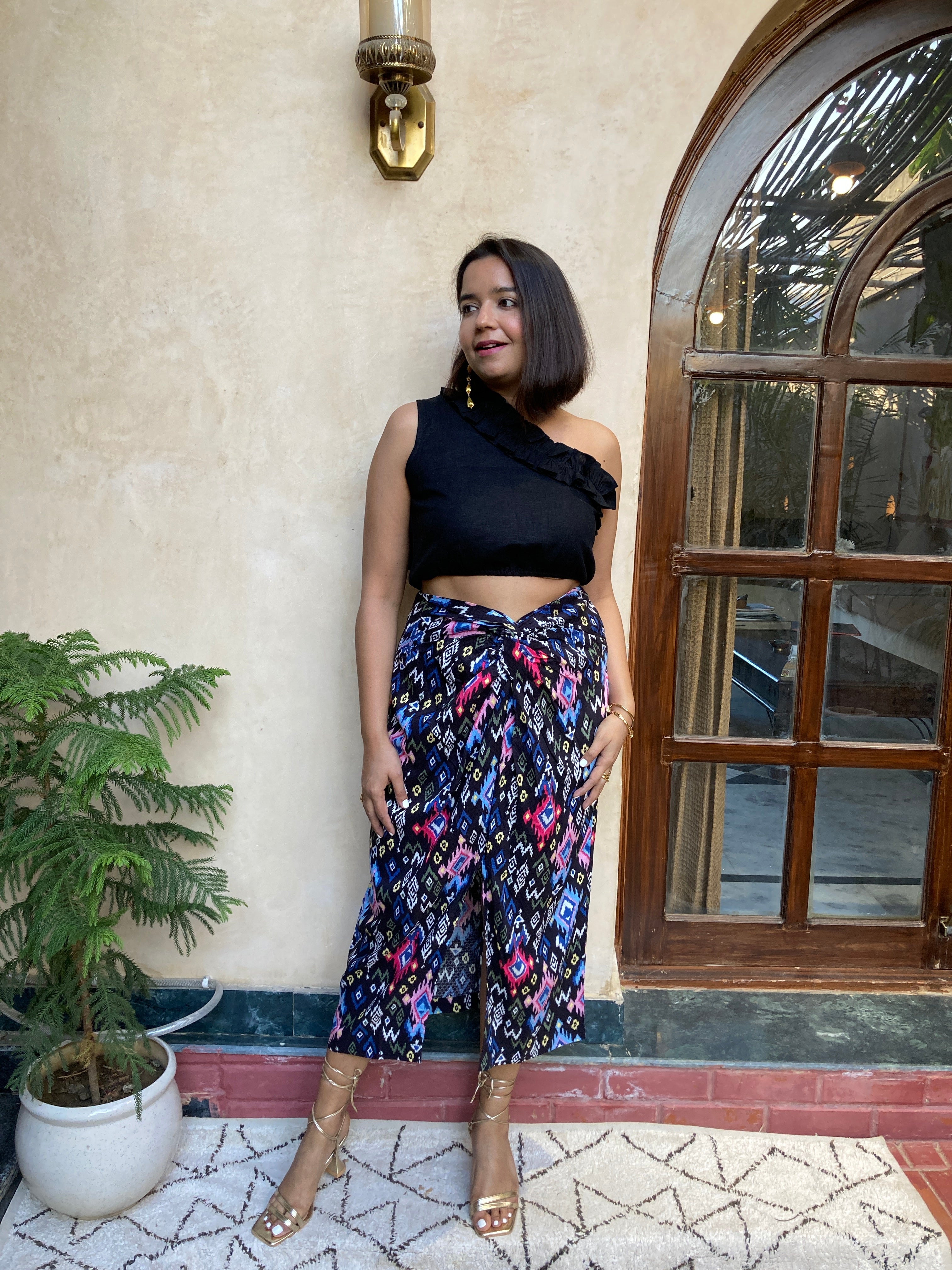 Black Ikat Front Knot Skirt image 6