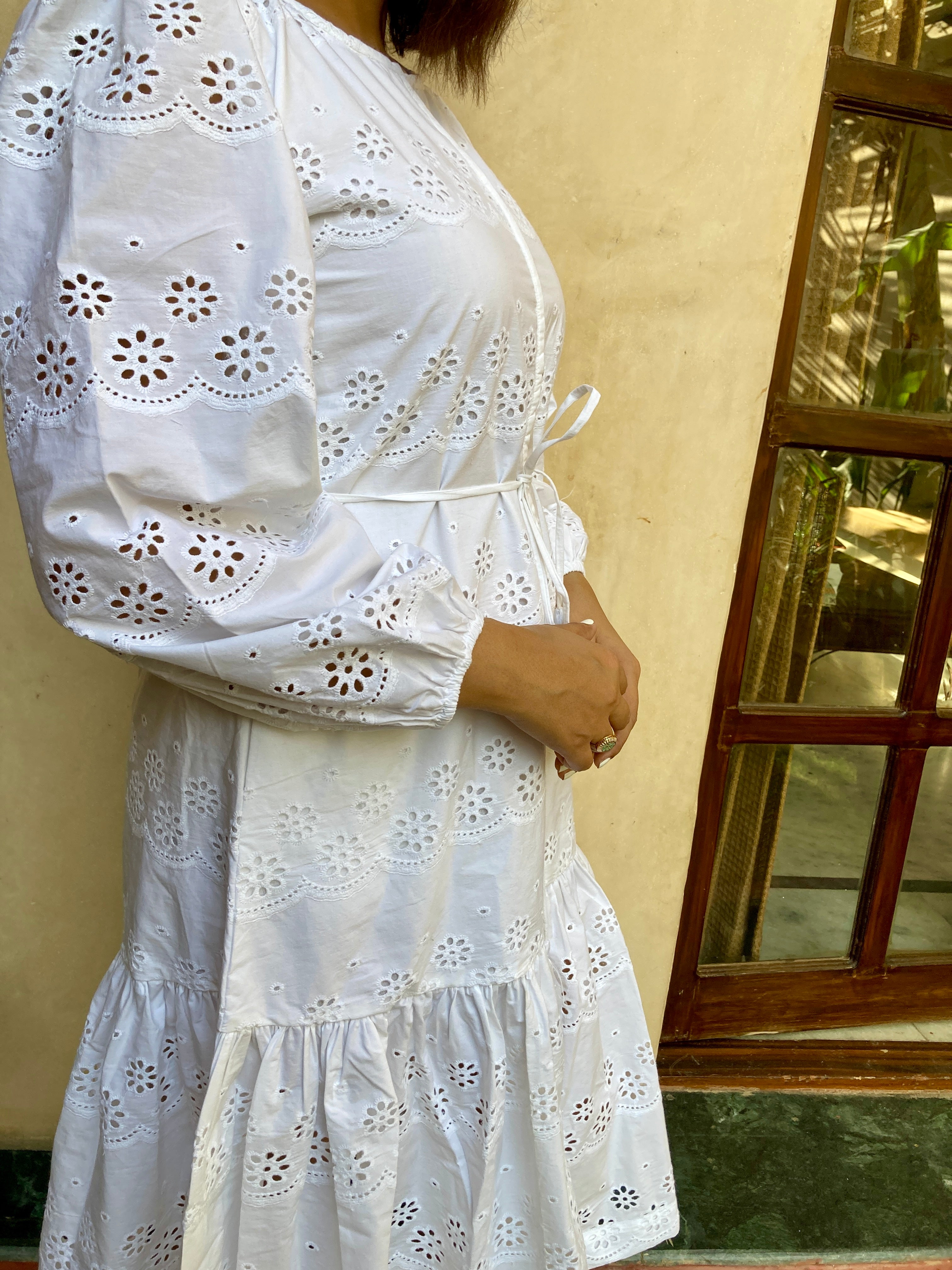 White Schiffli Midi Dress image 6