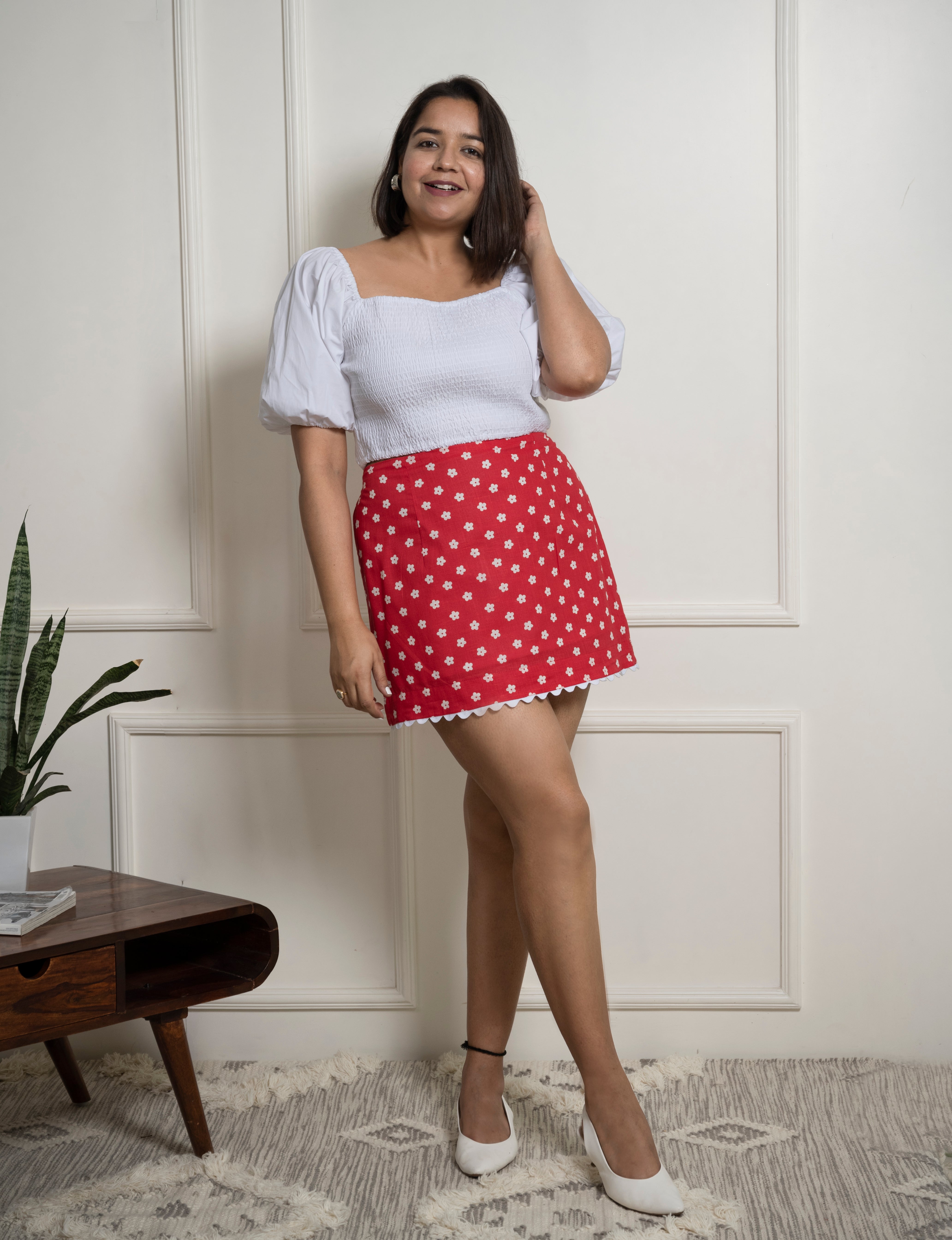 White Puff Sleeves Smocked Top image 3