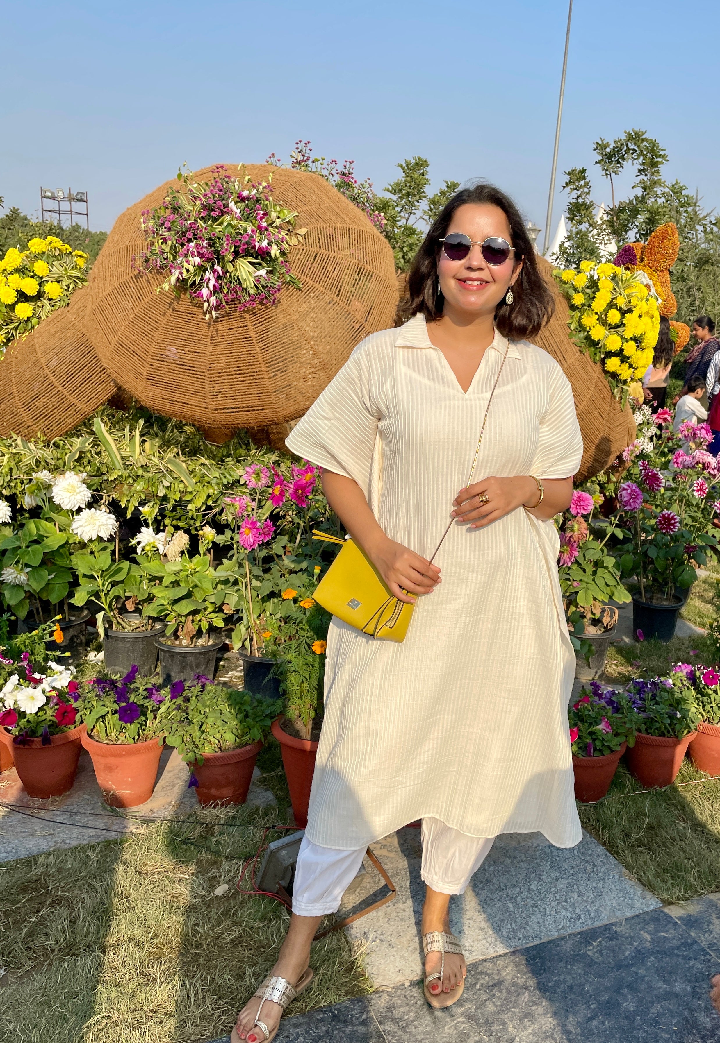 Off White Textured Kaftan Kurta image 3