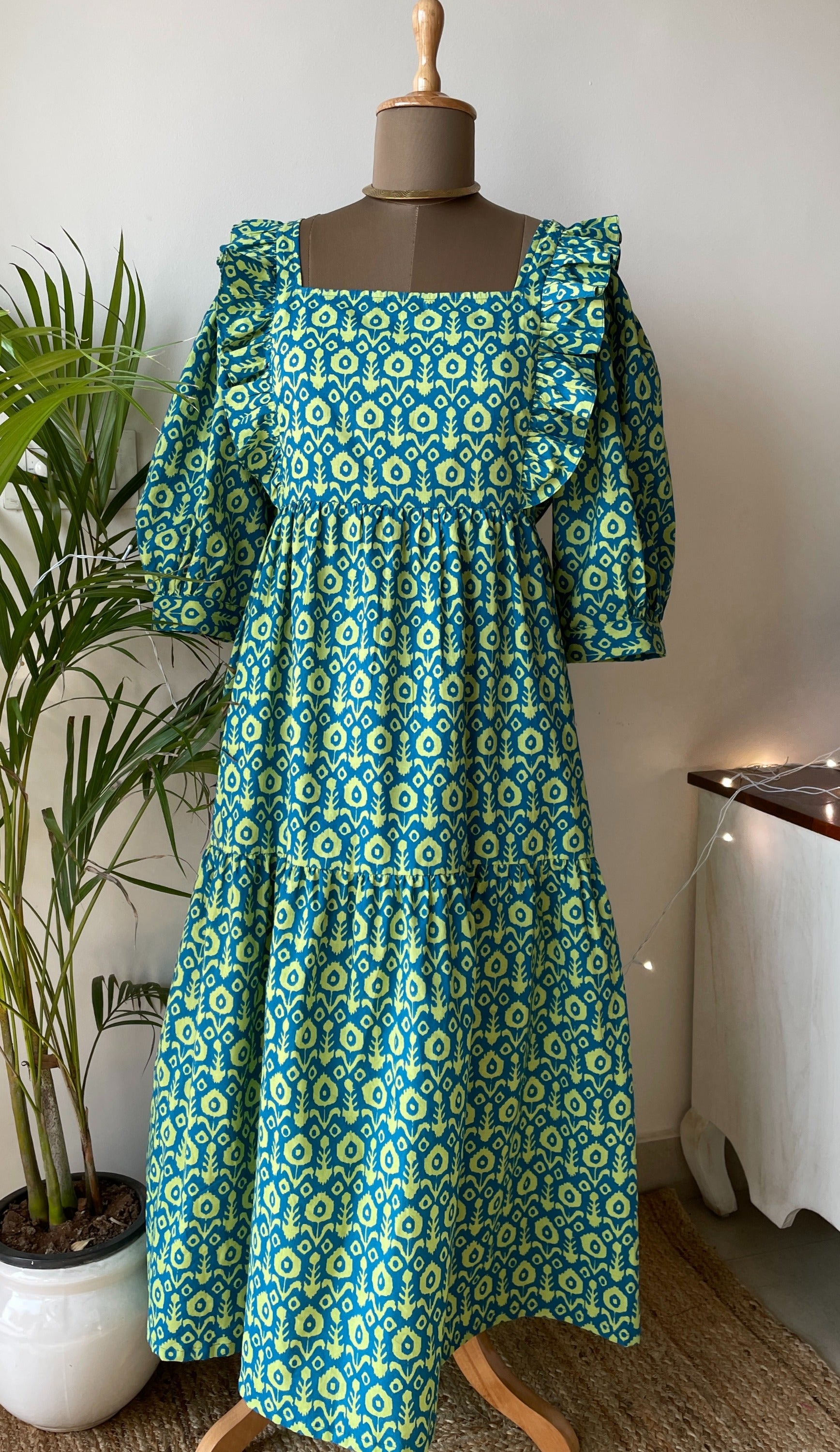 Green Blue Long Frill Dress image 1