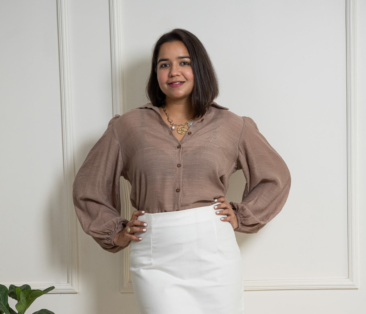 Solid Brown Sheer Shirt image 2