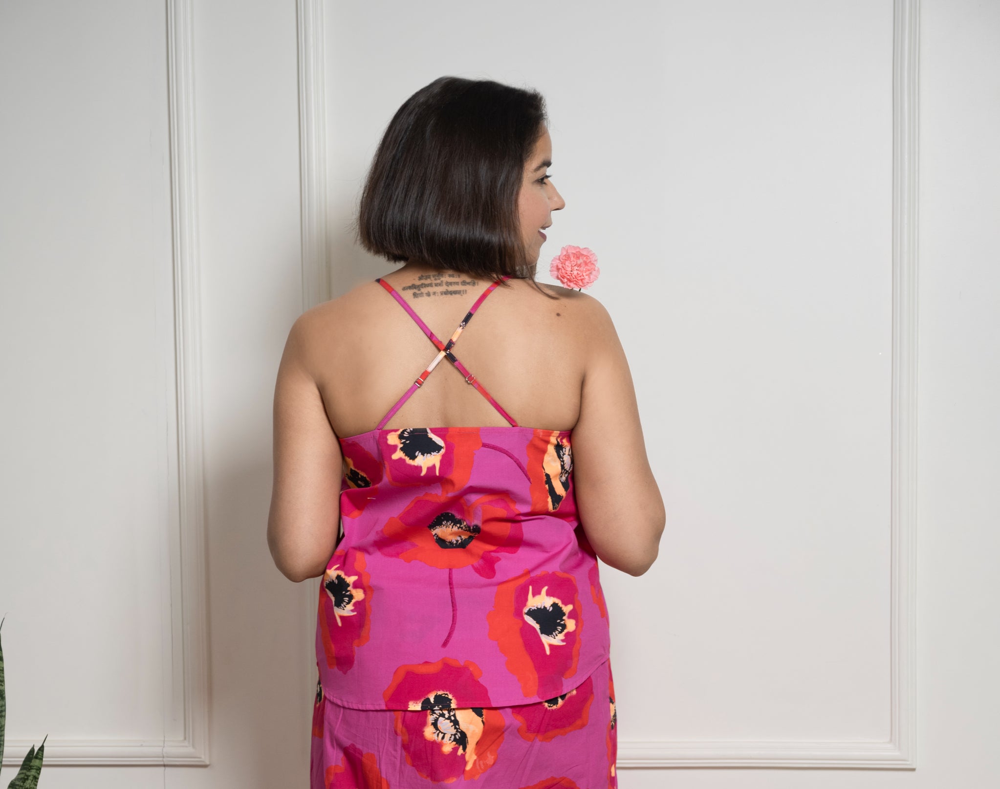 Pink Flower Spaghetti Top image 1