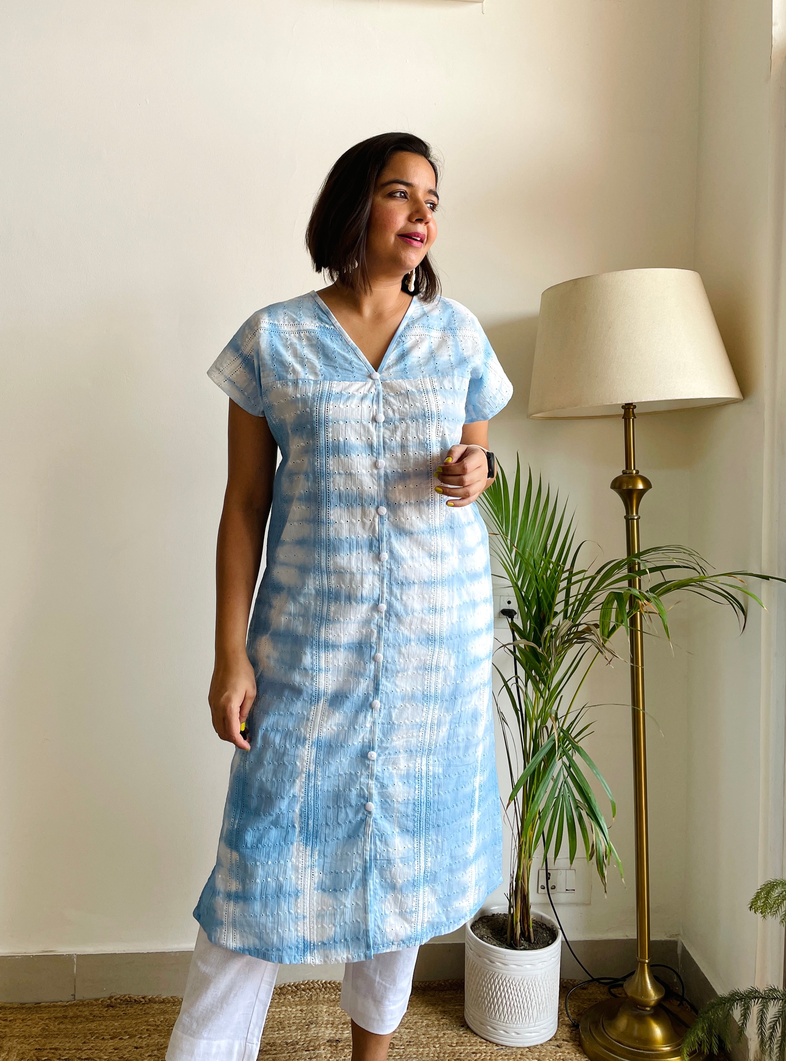 Powder Blue Schiffli Kurta Set image 0