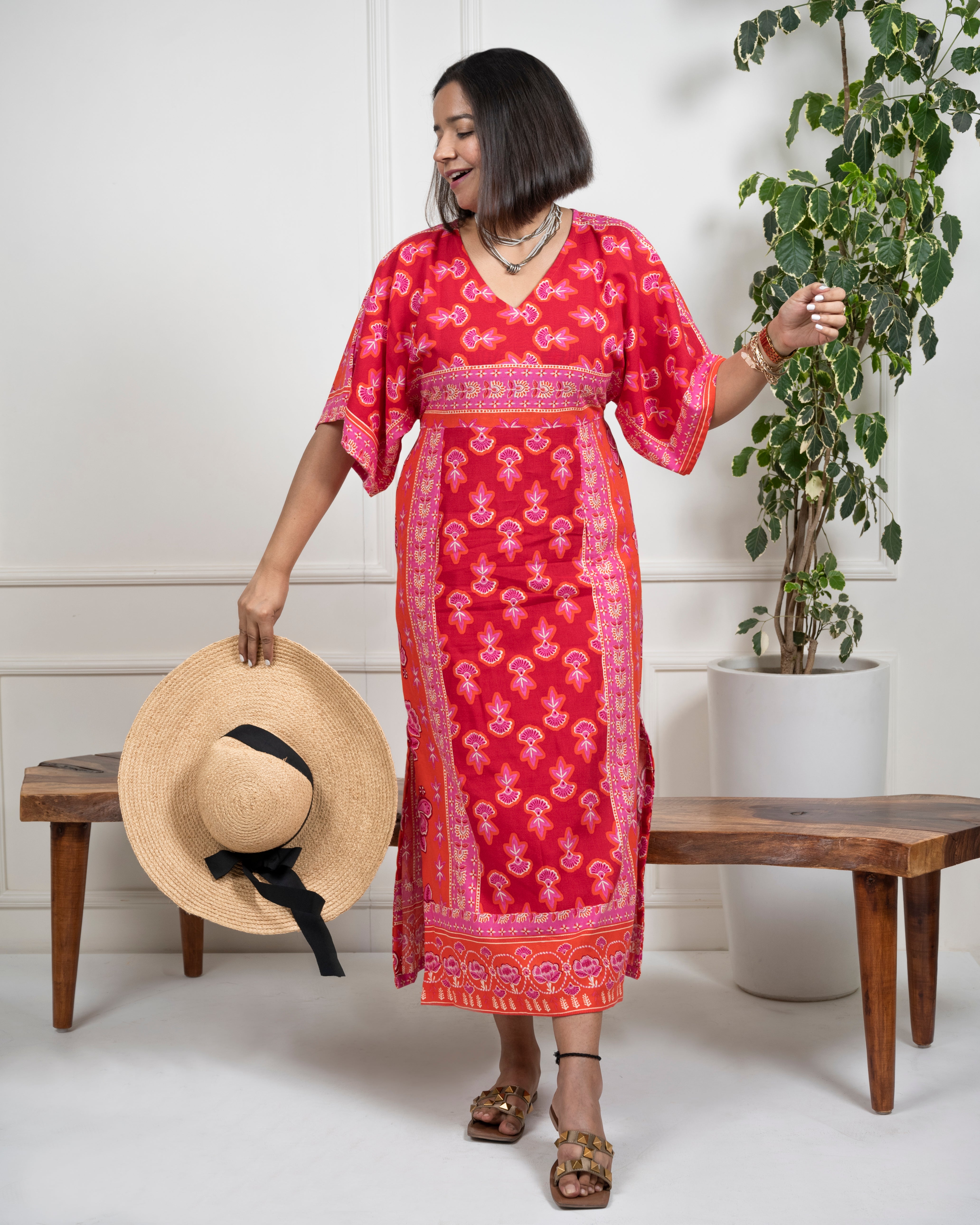 Orange Red Kaftan Dress image 0