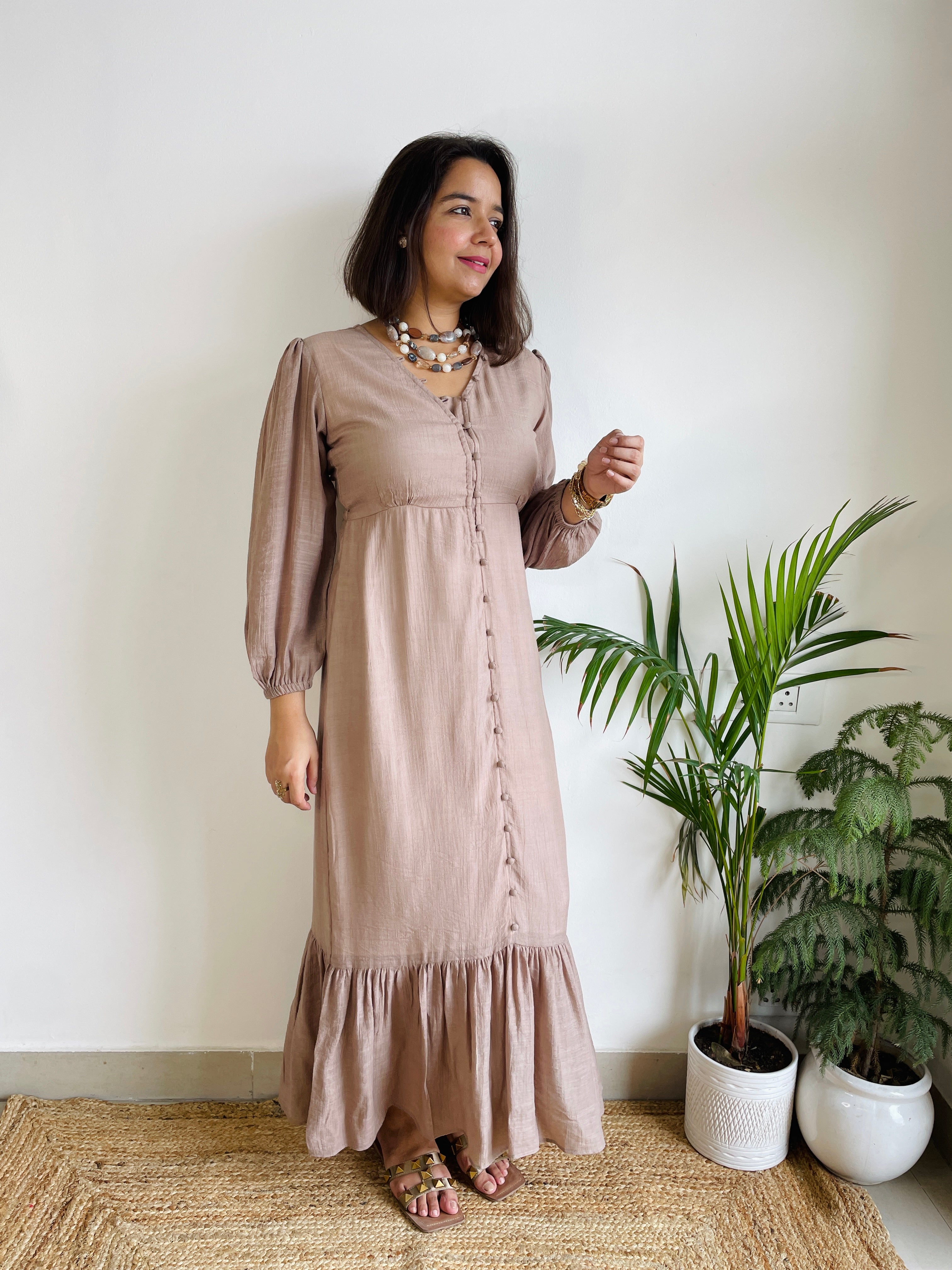 Solid Brown Maxi Dress image 1