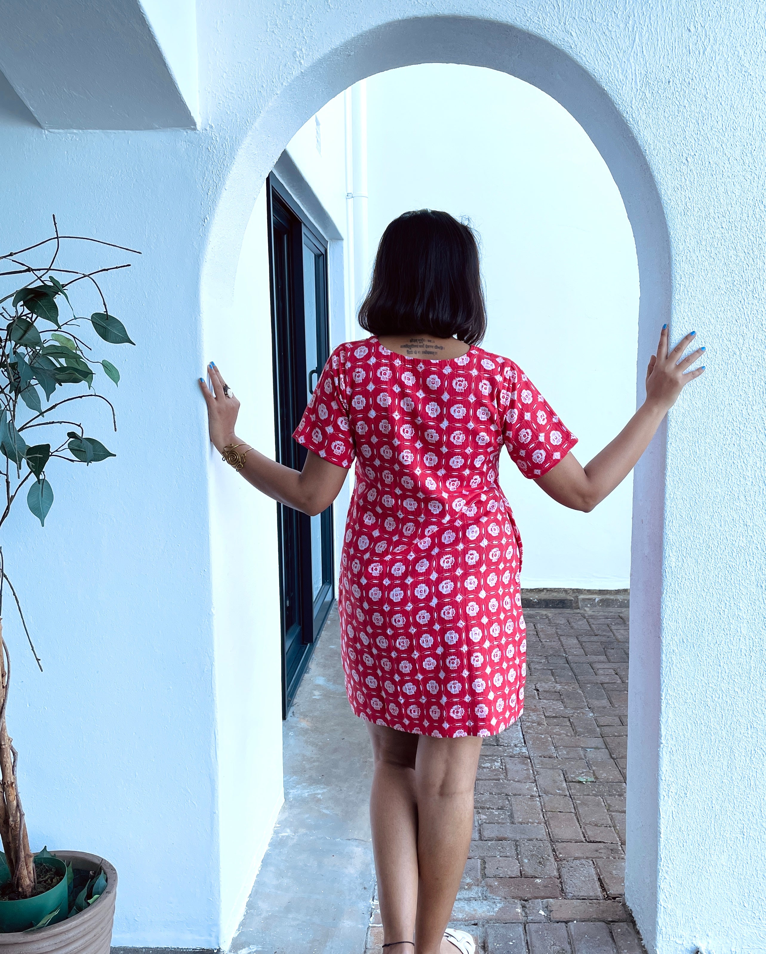 Red Printed Shift Dress image 3