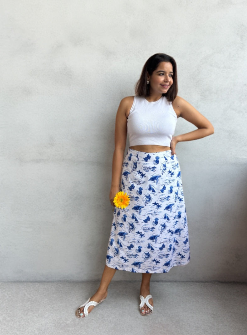 Ocean Tale Cotton Printed Skirt with Pockets image 0