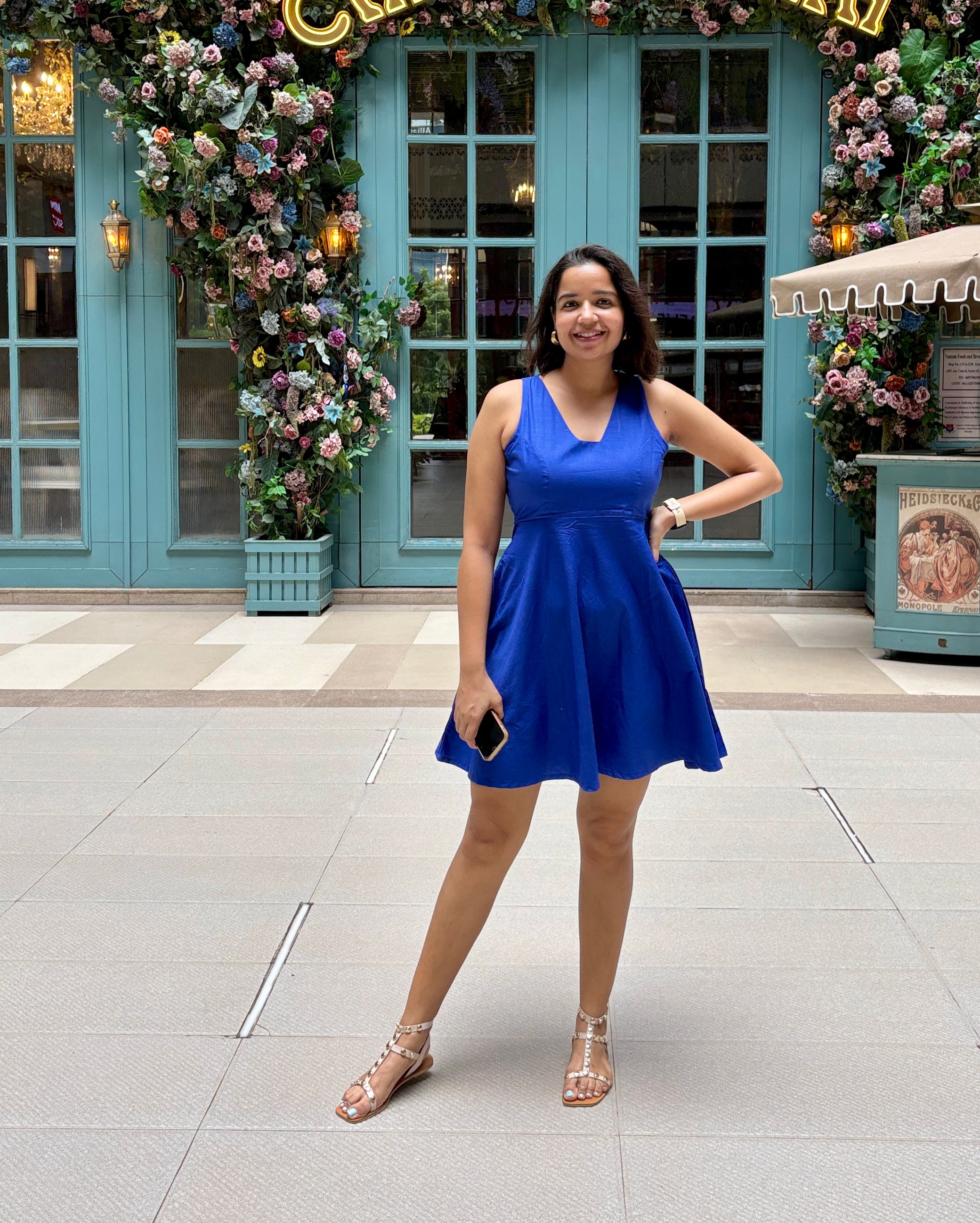 Blue Cotton Skater Dress image 1
