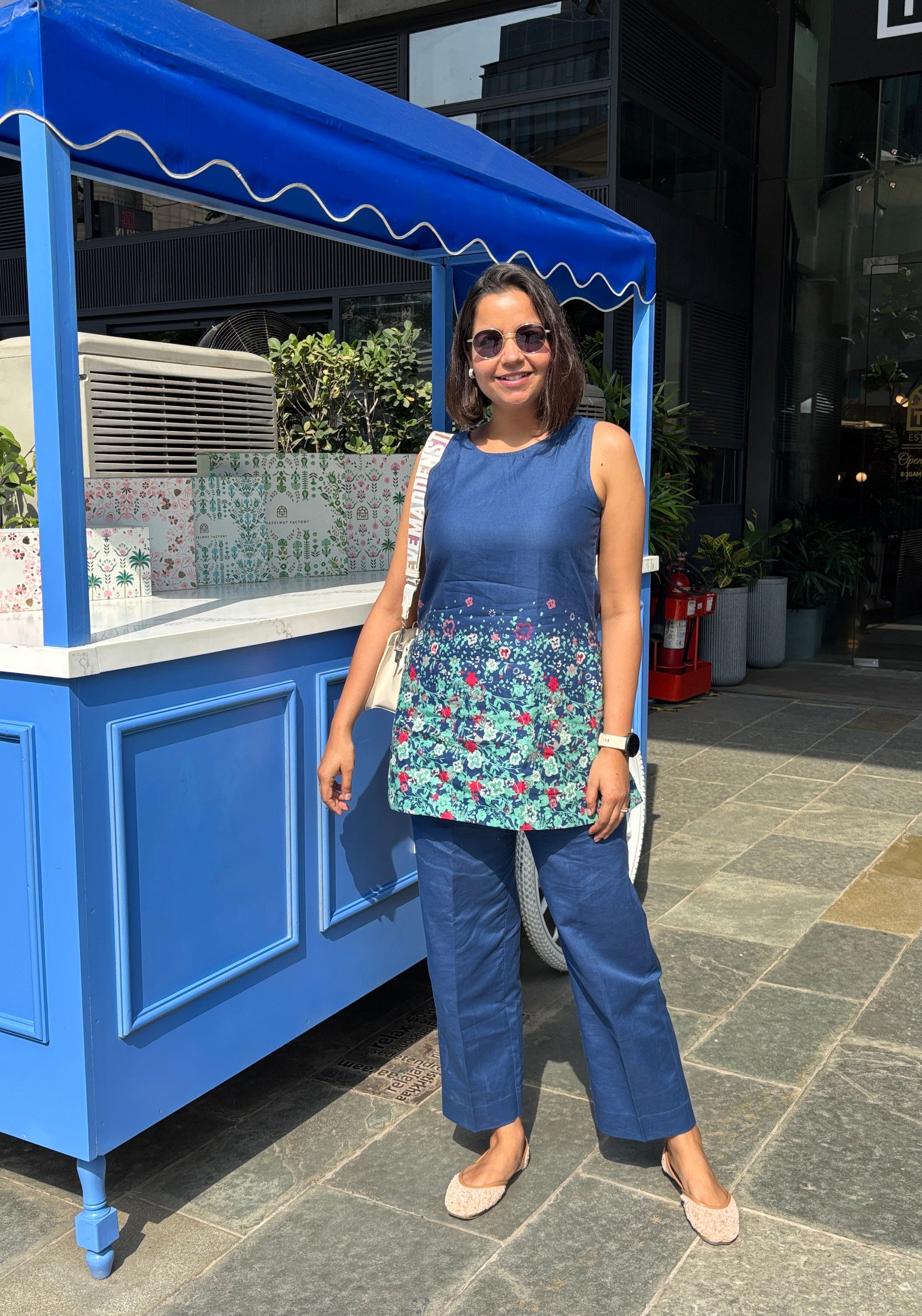 Dusky Blue Linen Printed Coord Set image 0