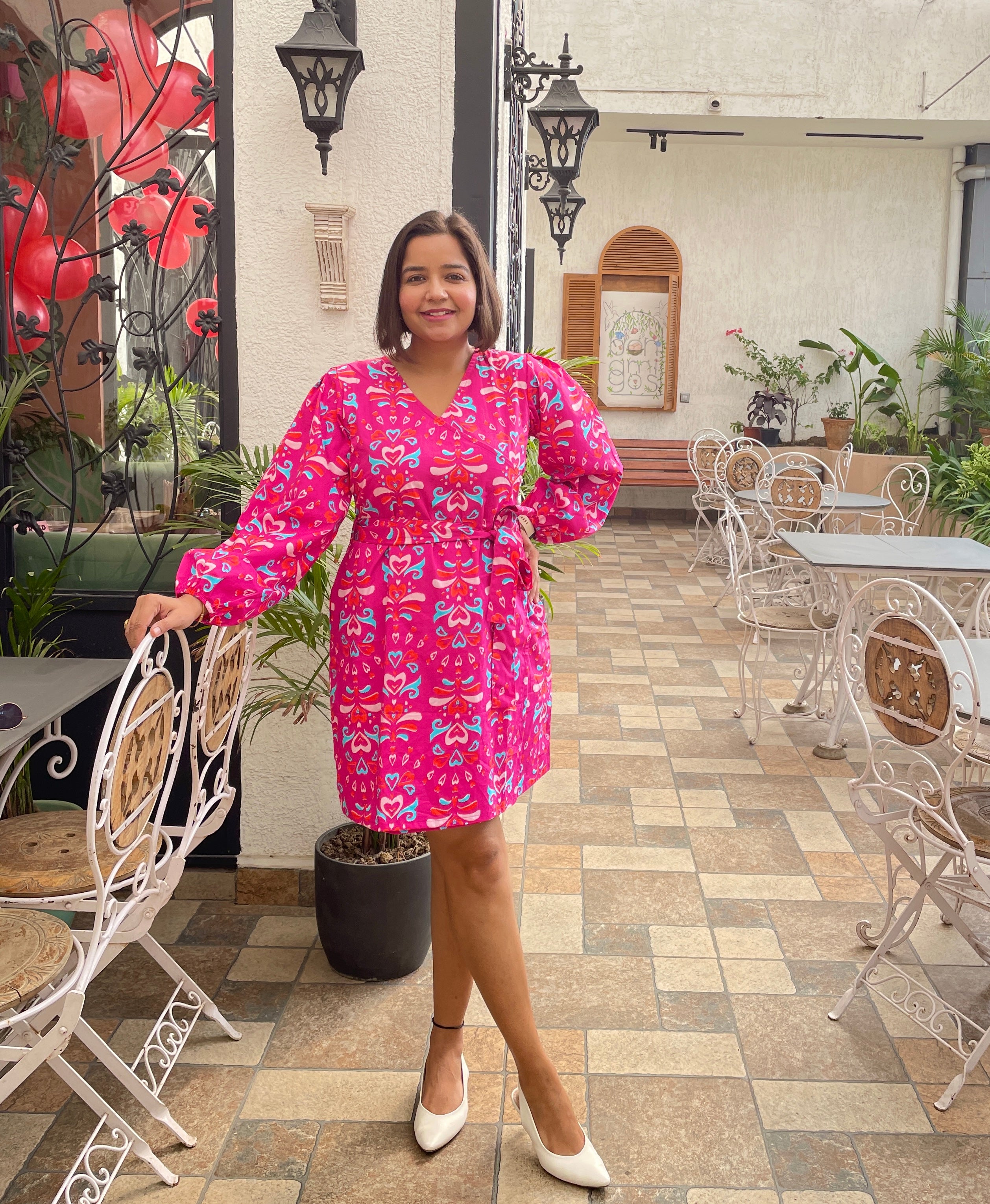 Pink Printed Wraparound Dress image 1