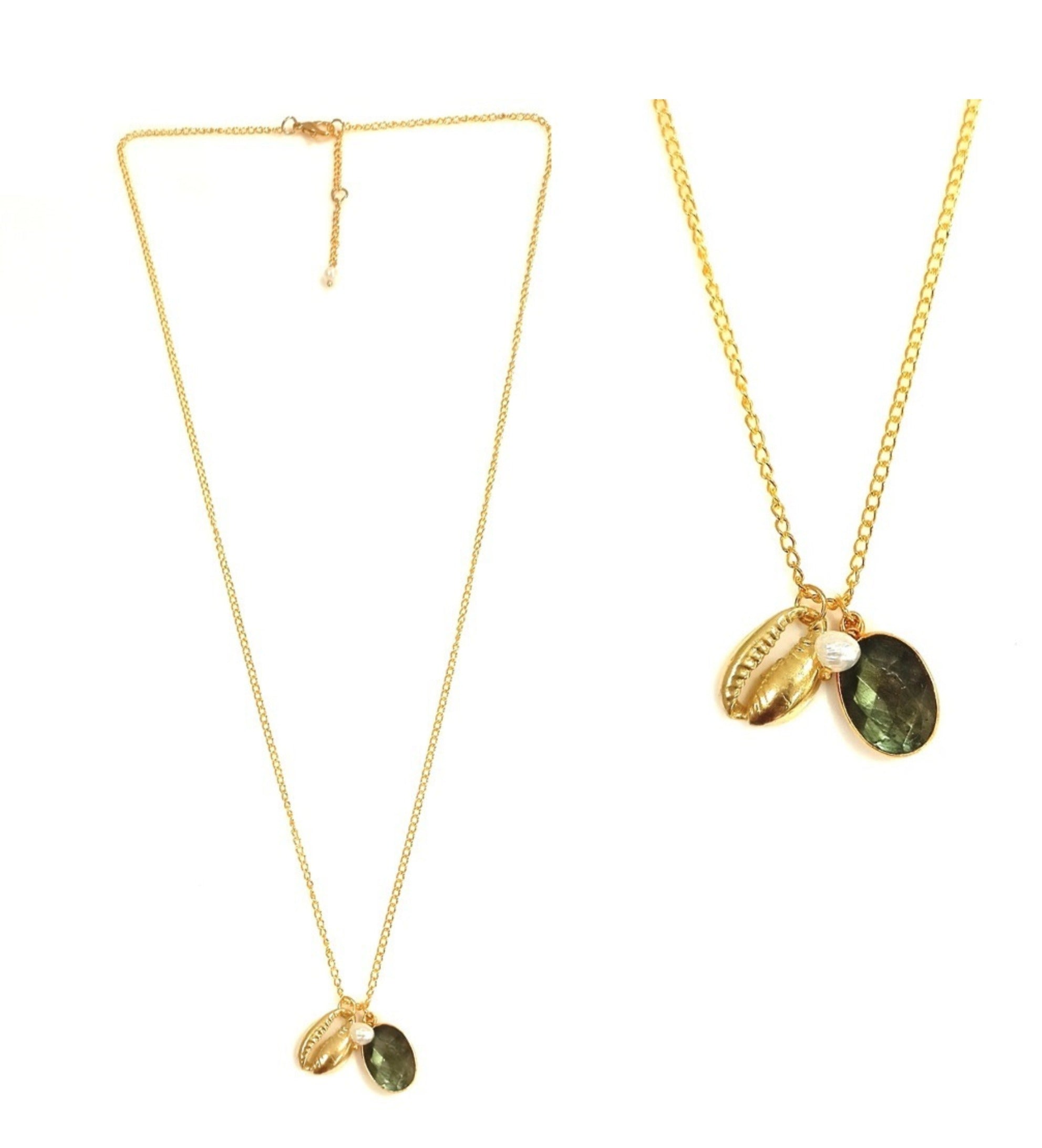 Labradorite Stone & Shell Necklace image 0