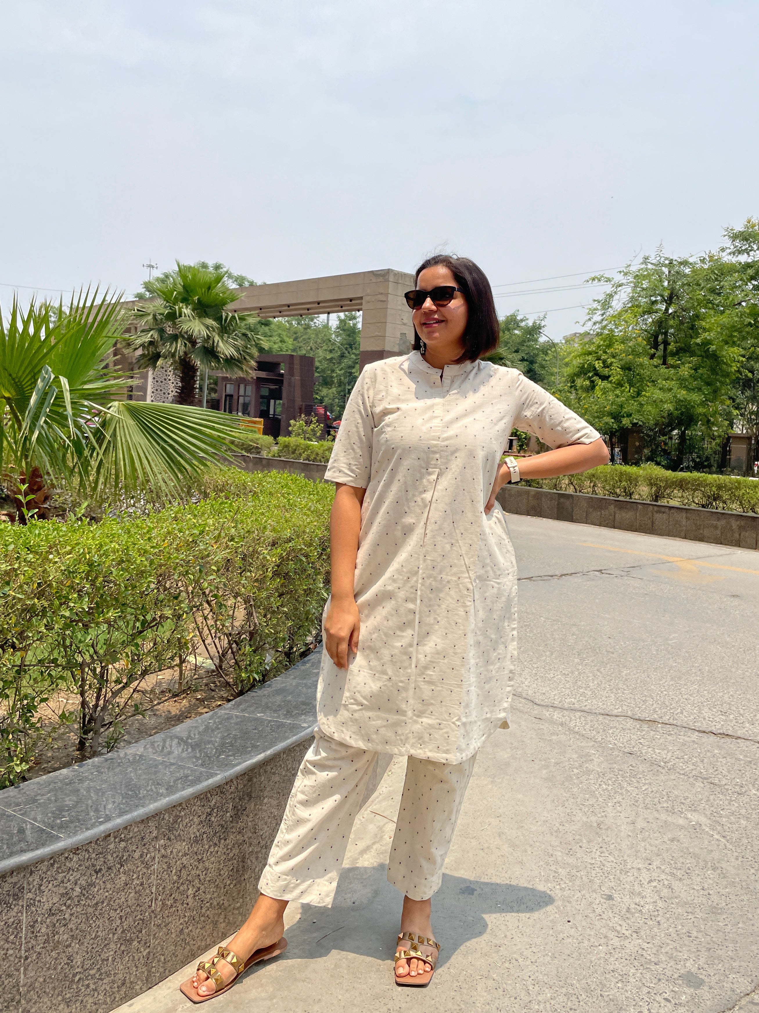 Beige Butta Kurta Set image 0