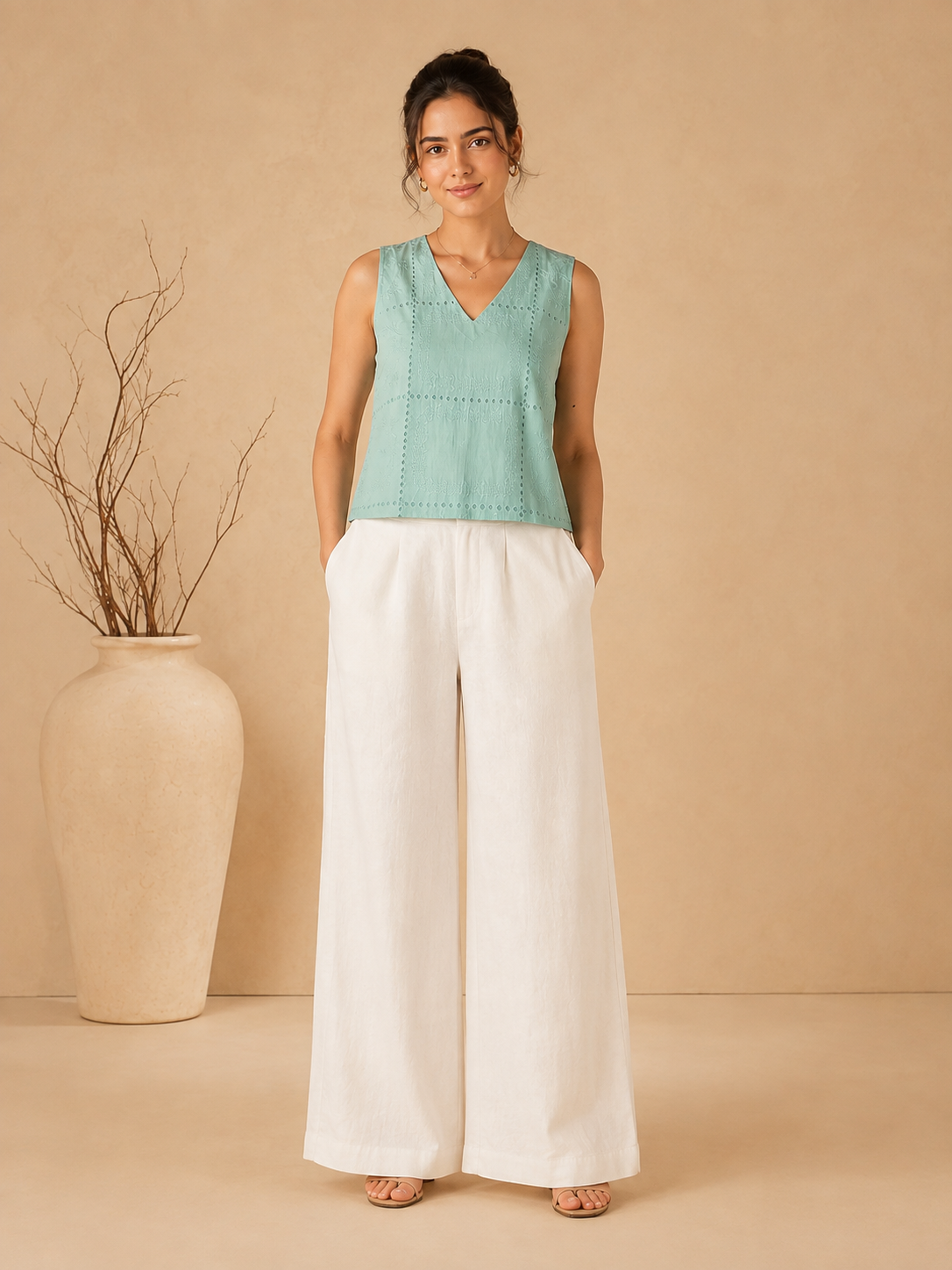 Aqua Schiffli Cotton Top