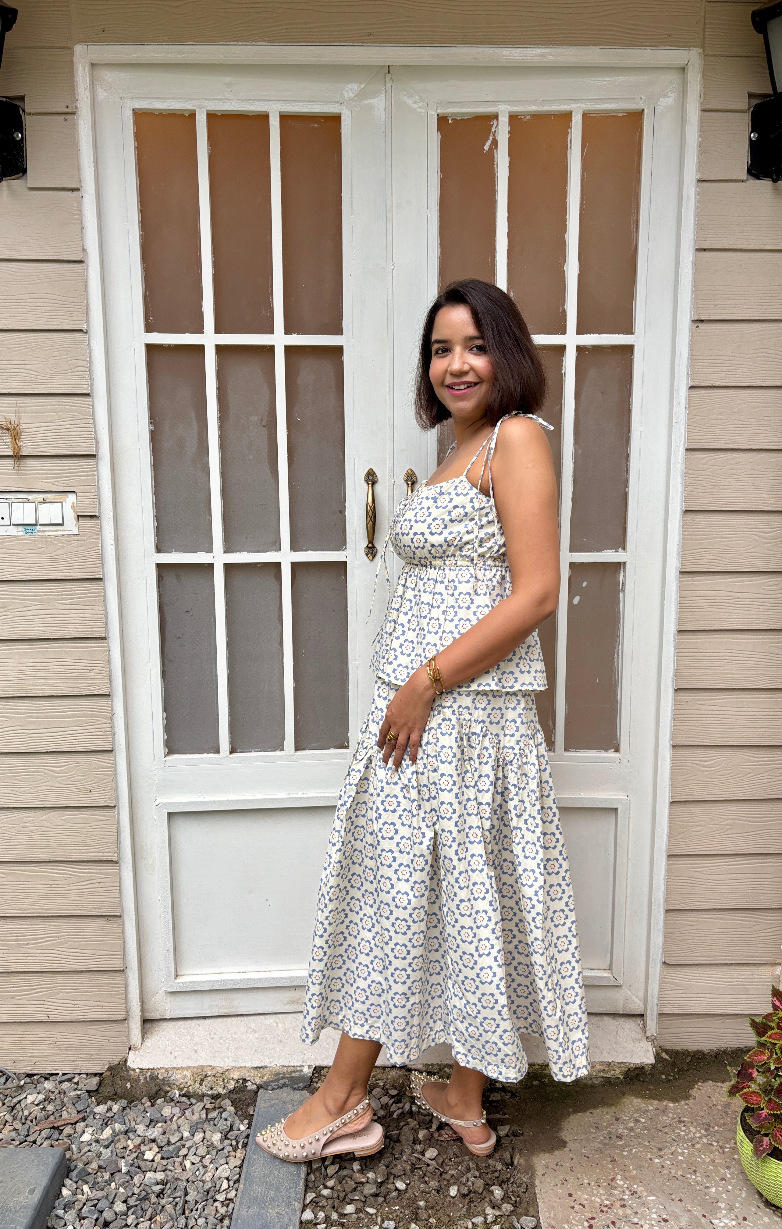 Bloom Garden Cotton Coord Set with Tie-Up Top & Gathered Skirt image 1