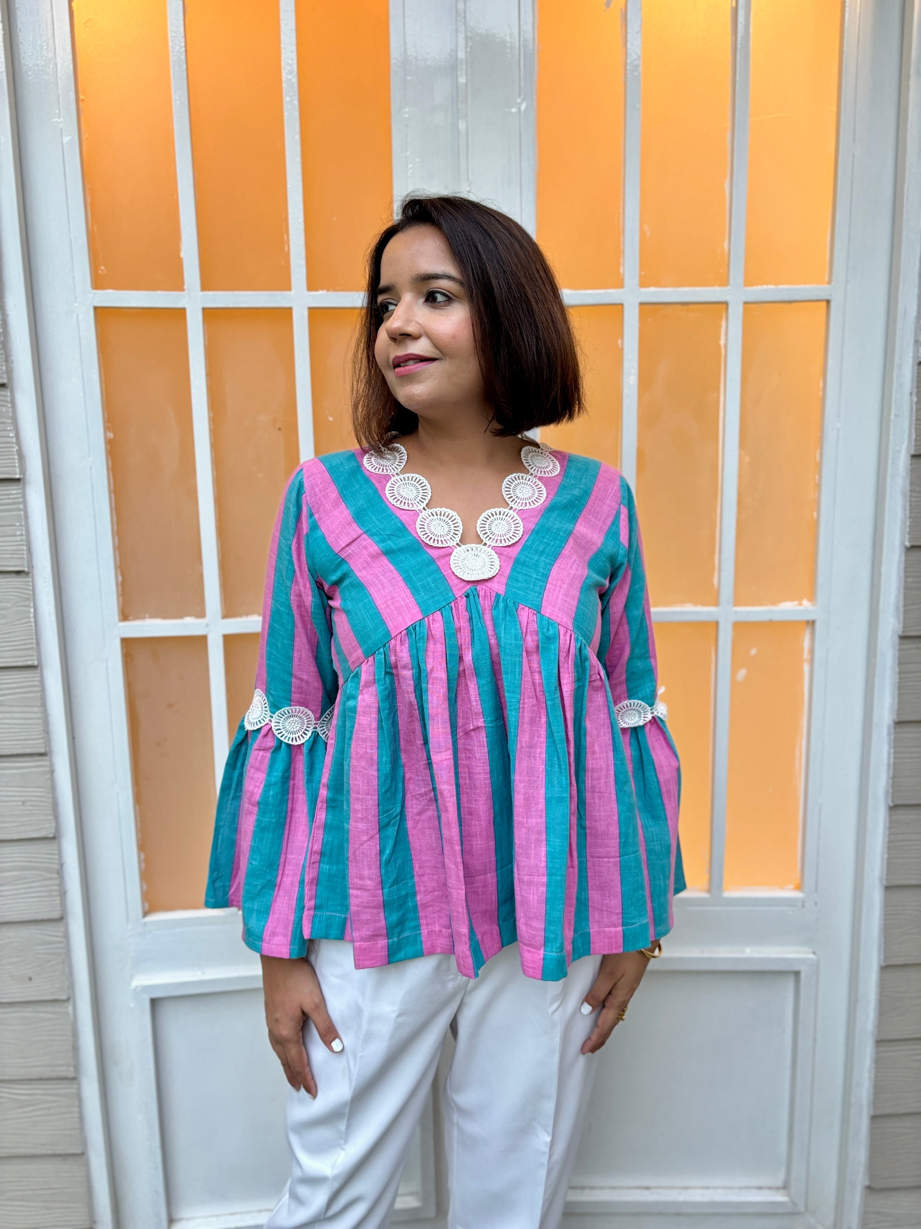 Candy Stripe Flare Sleeve Top image 4