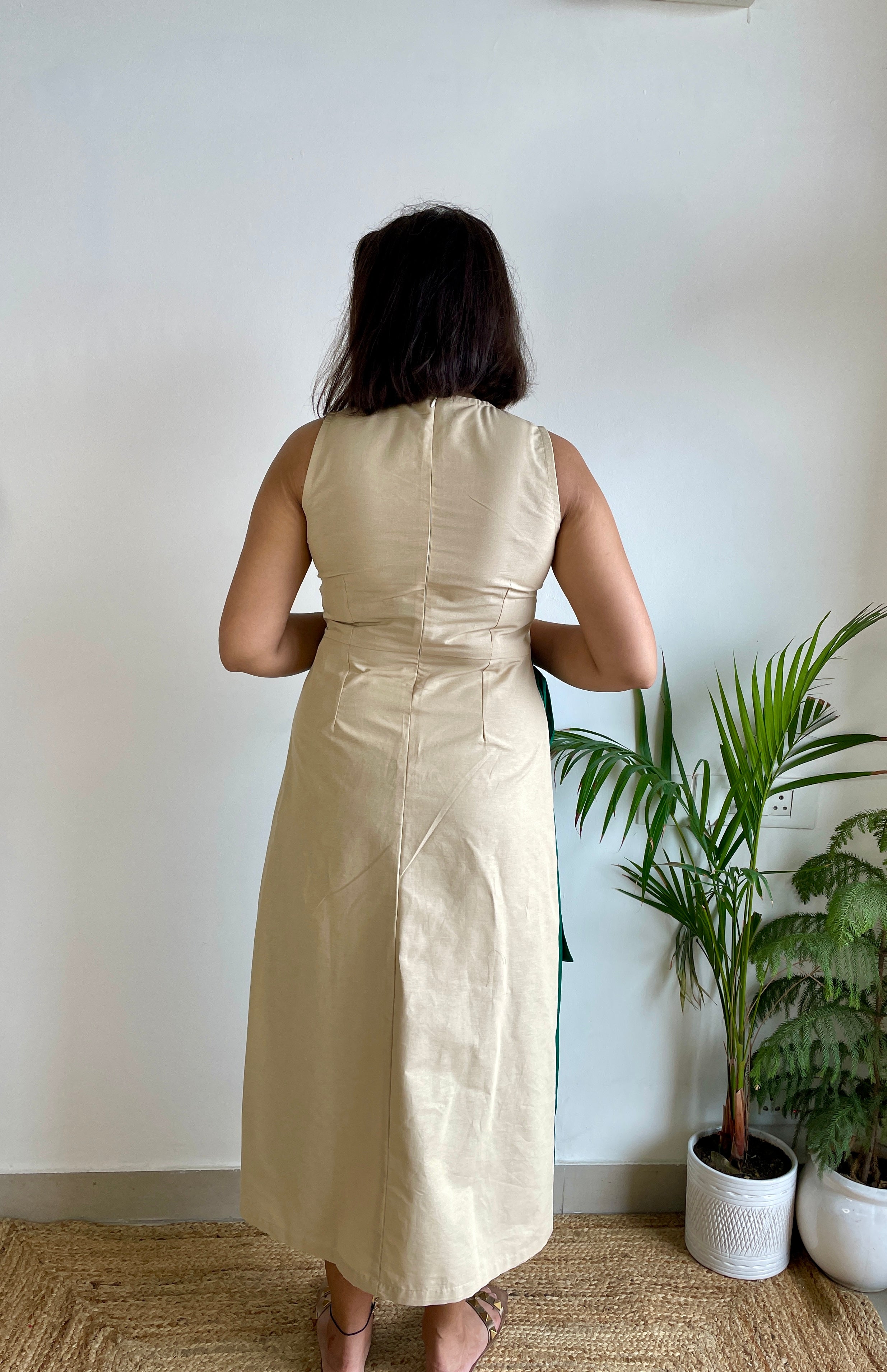 Beige Green Wrap Dress image 5