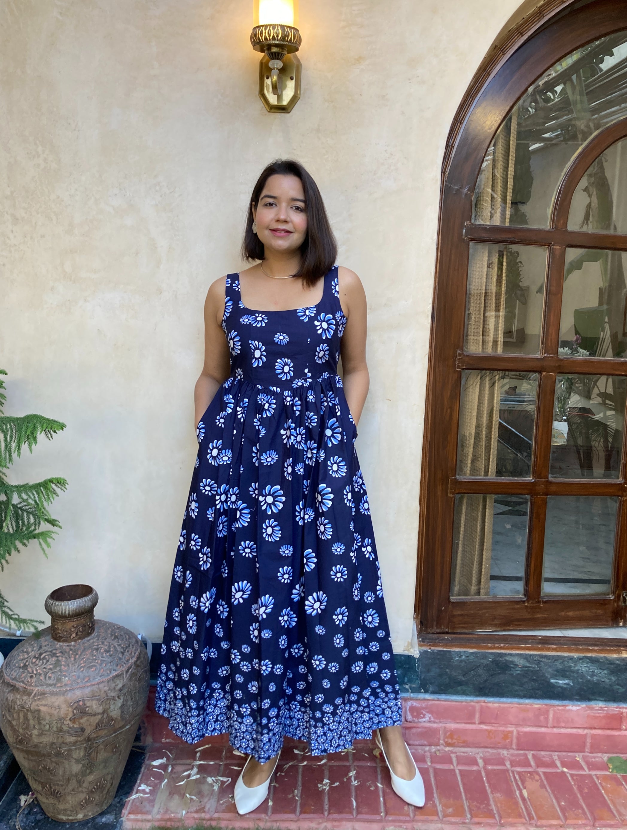 Navy Blue Floral Maxi Dress image 0