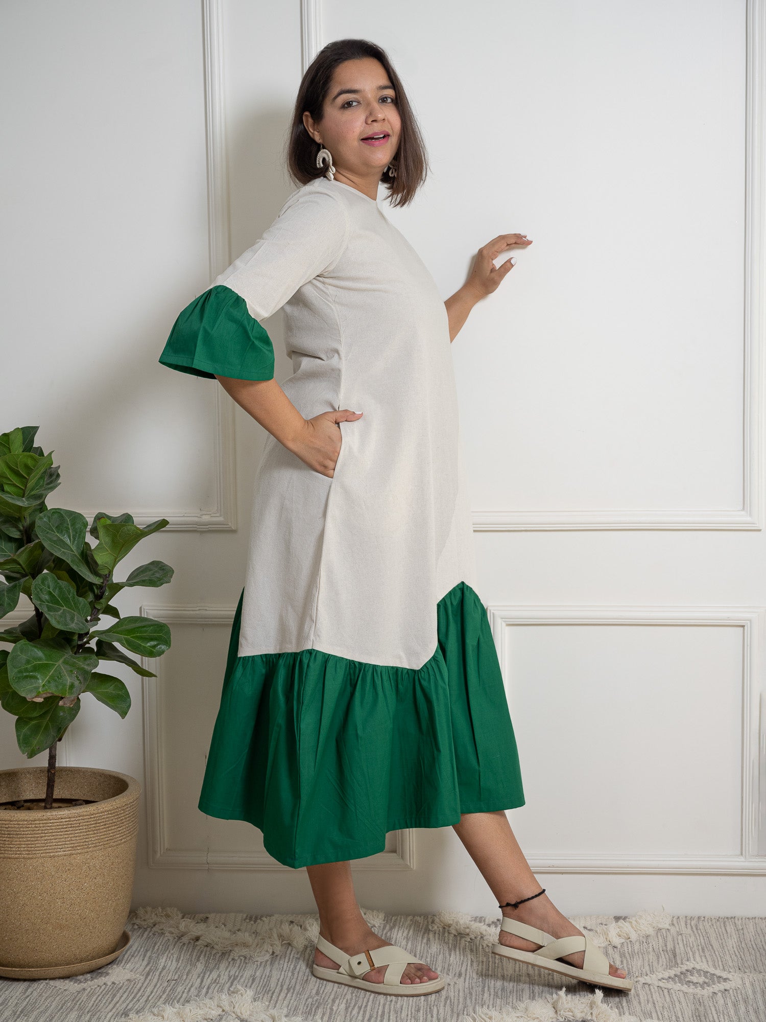 Beige Zigzag Midi Dress image 1